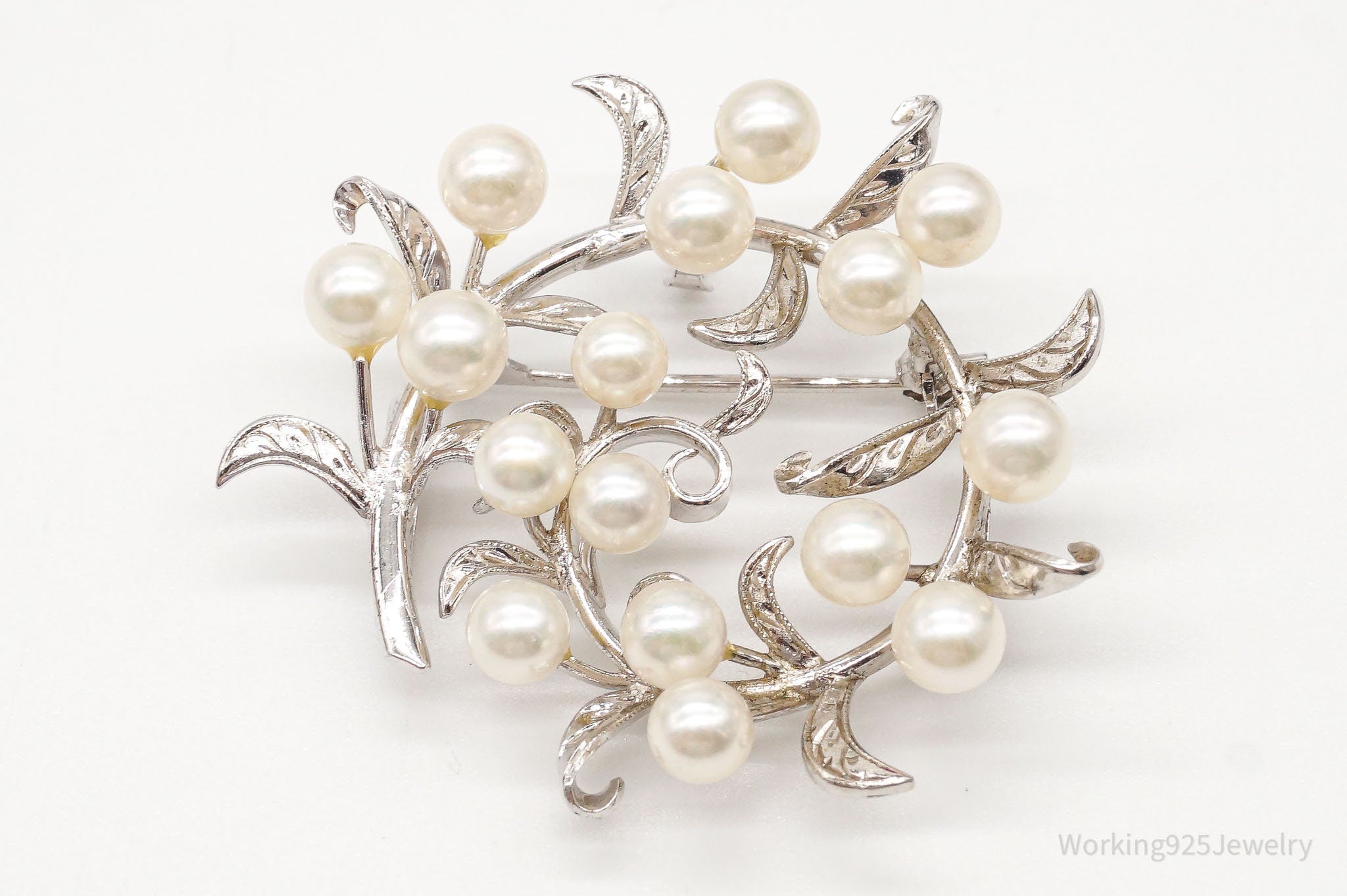 Large Antique Pearl Sterling Silver Brooch Pin