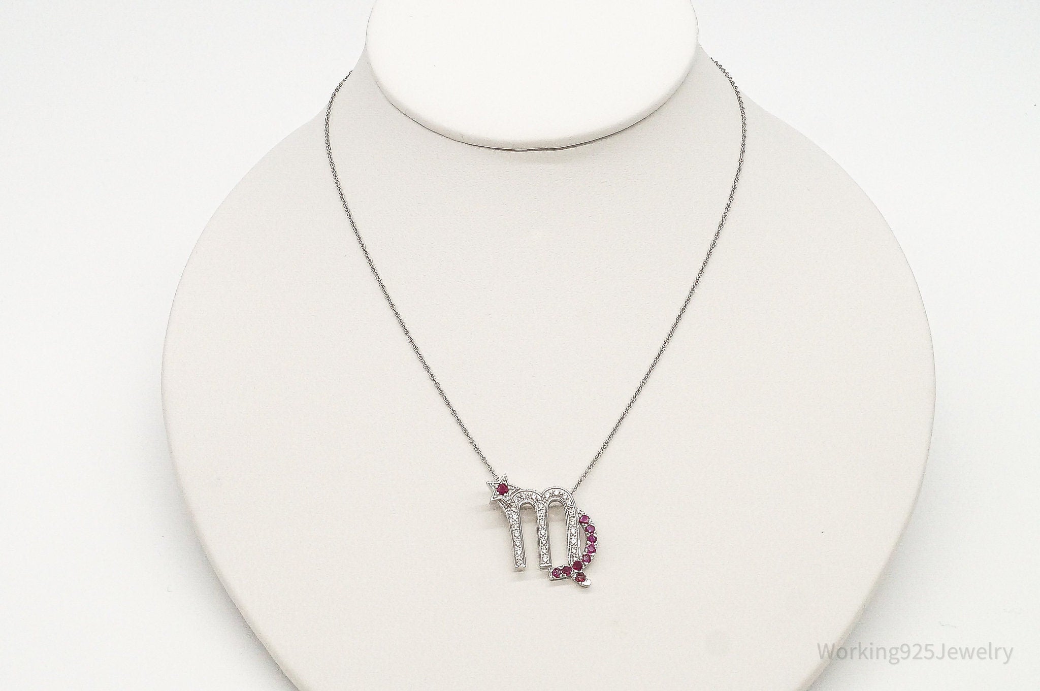 Ruby Cubic Zirconia Scorpio Sterling Silver Necklace