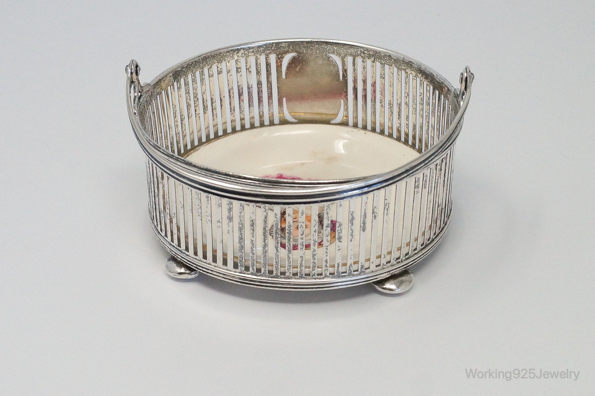 Antique Watson & Newell Co Painted Porcelain Sterling Silver Dish Basket