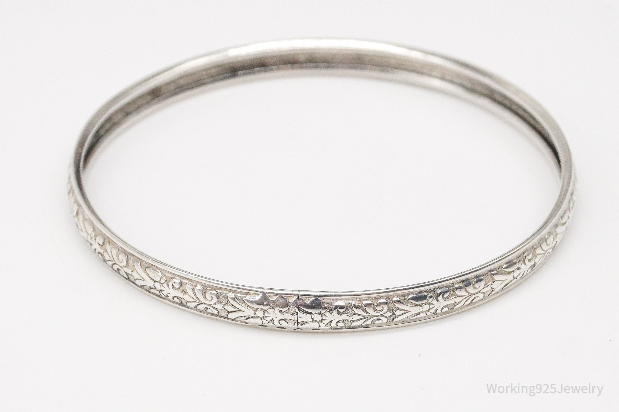 Antique Designer Danecraft Sterling Silver Floral Bangle Bracelet 8"