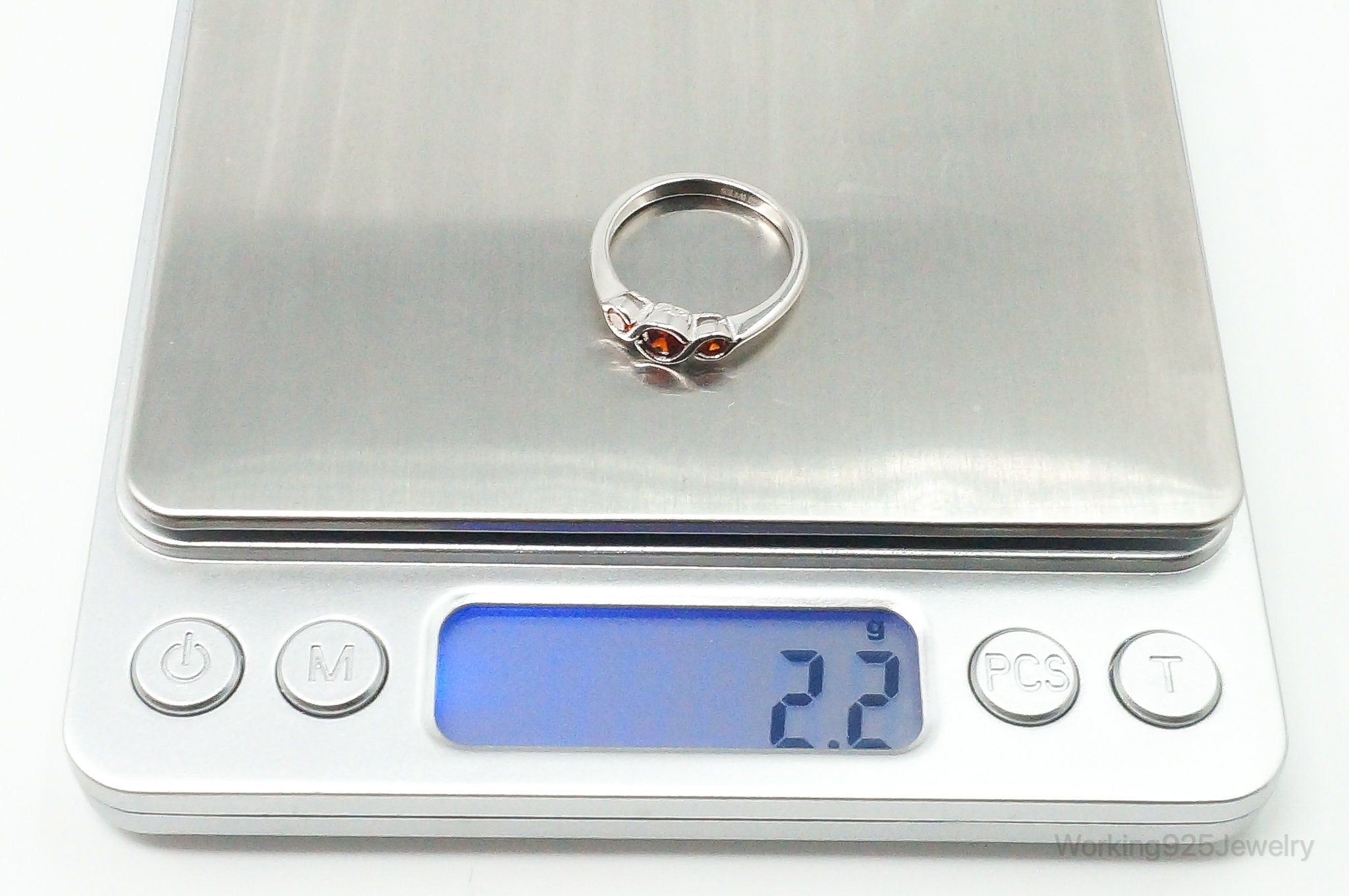 Orange Cubic Zirconia Sterling Silver Ring - Size 6.75