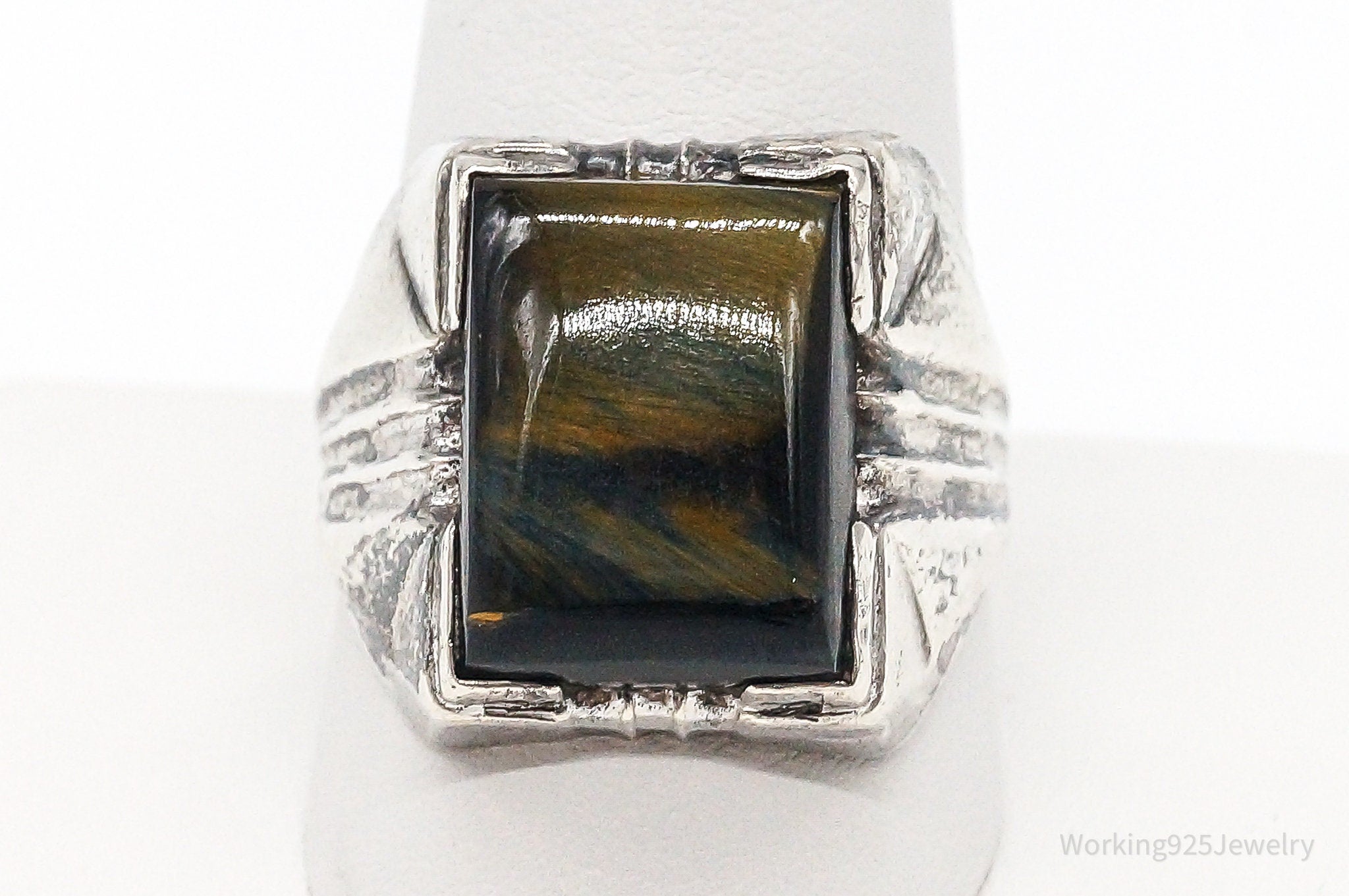 Antique Designer Clark & Coombs Tigers Eye Sterling Silver Ring - Size 11