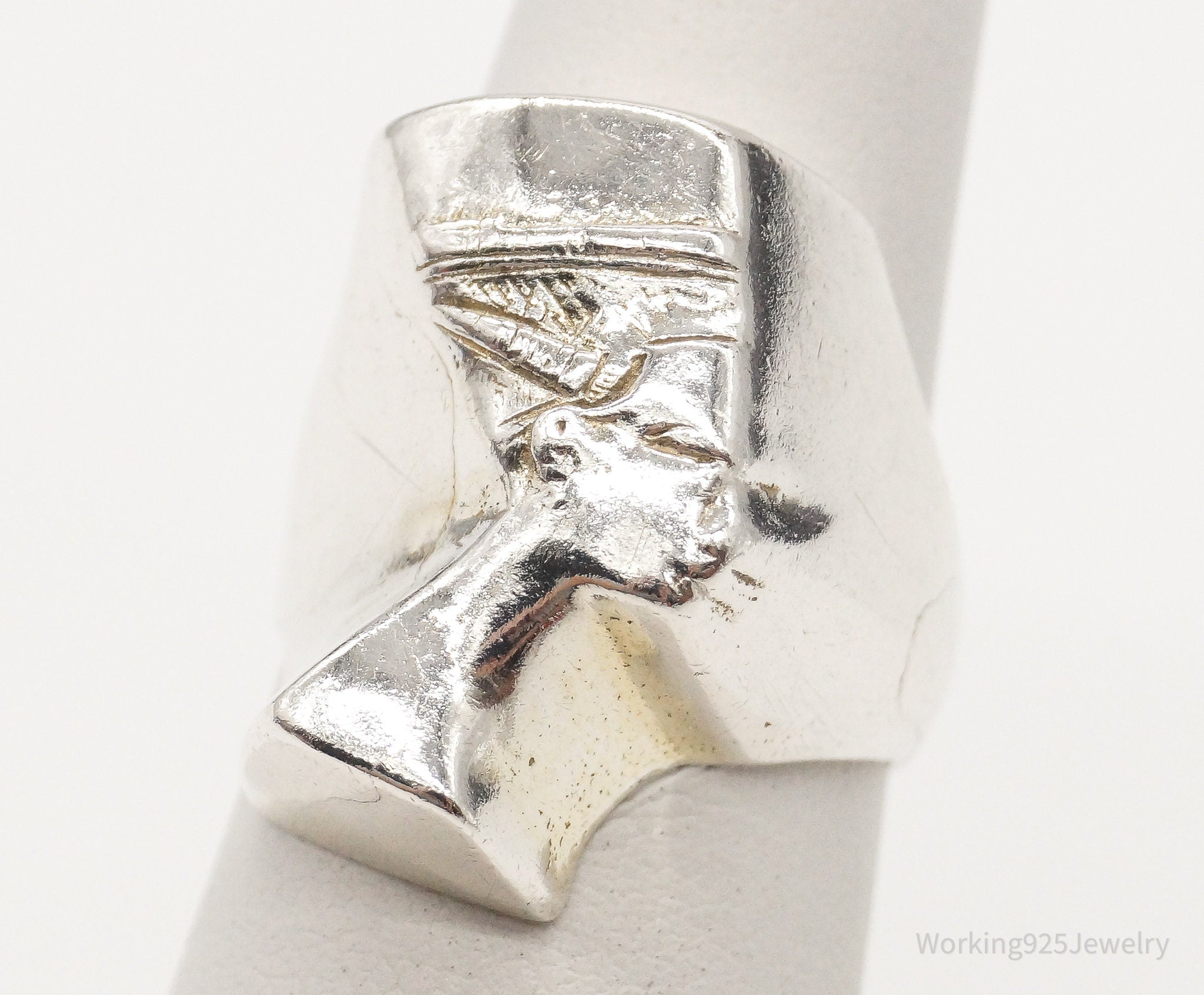 Vintage Egyptian Queen Nefertiti Silver Ring - Size 5.25