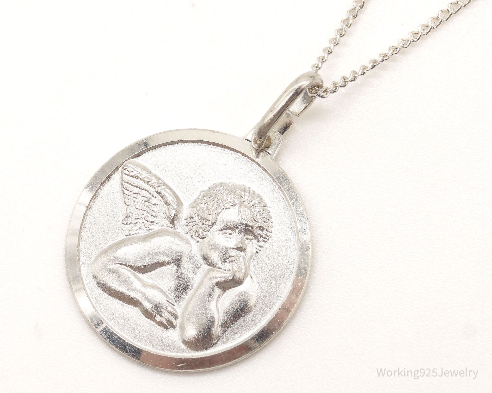 Vintage Angel Cherub Sterling Silver Necklace