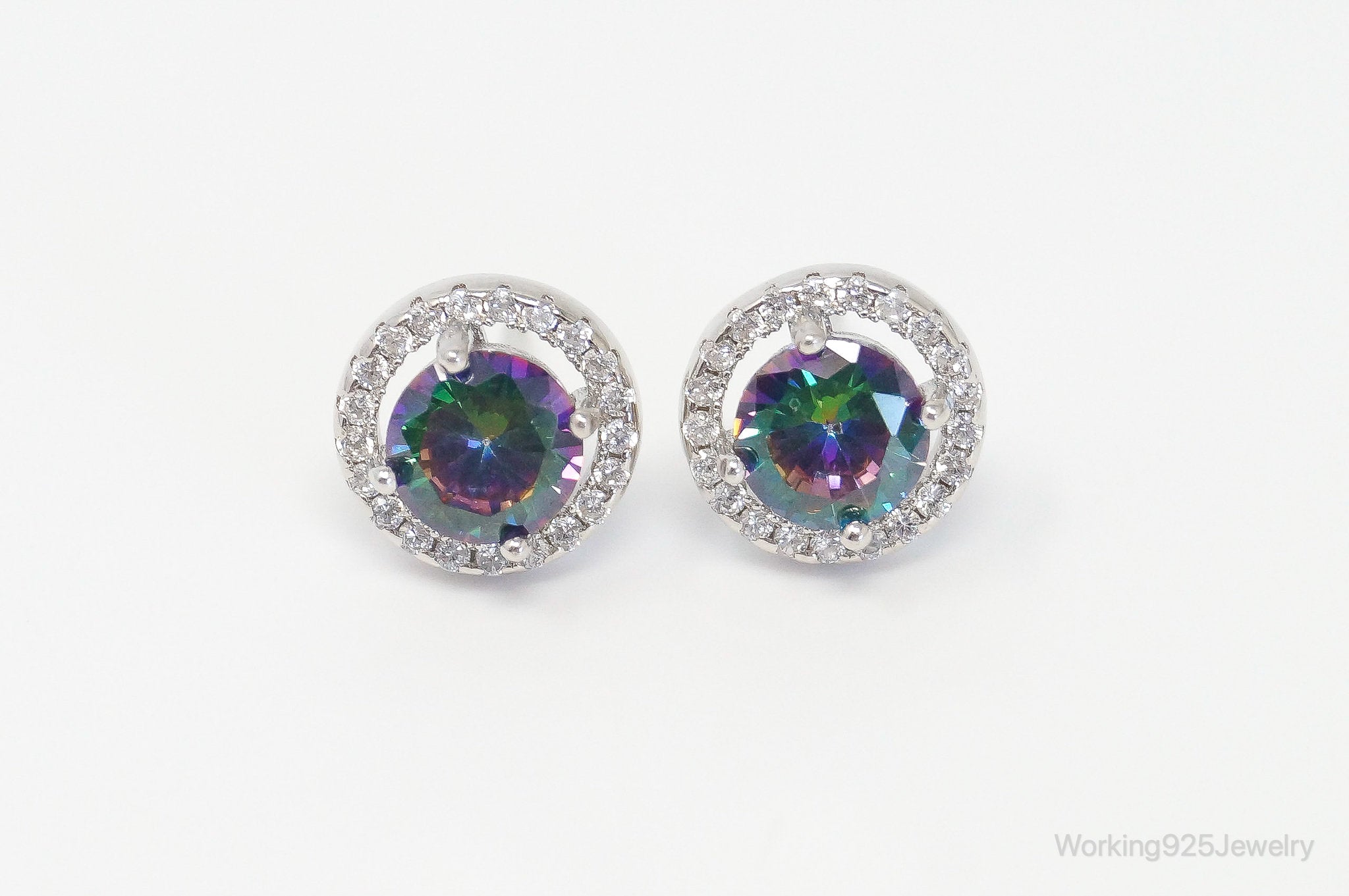 Mystic Topaz Cubic Zirconia Sterling Silver Stud Post Earrings