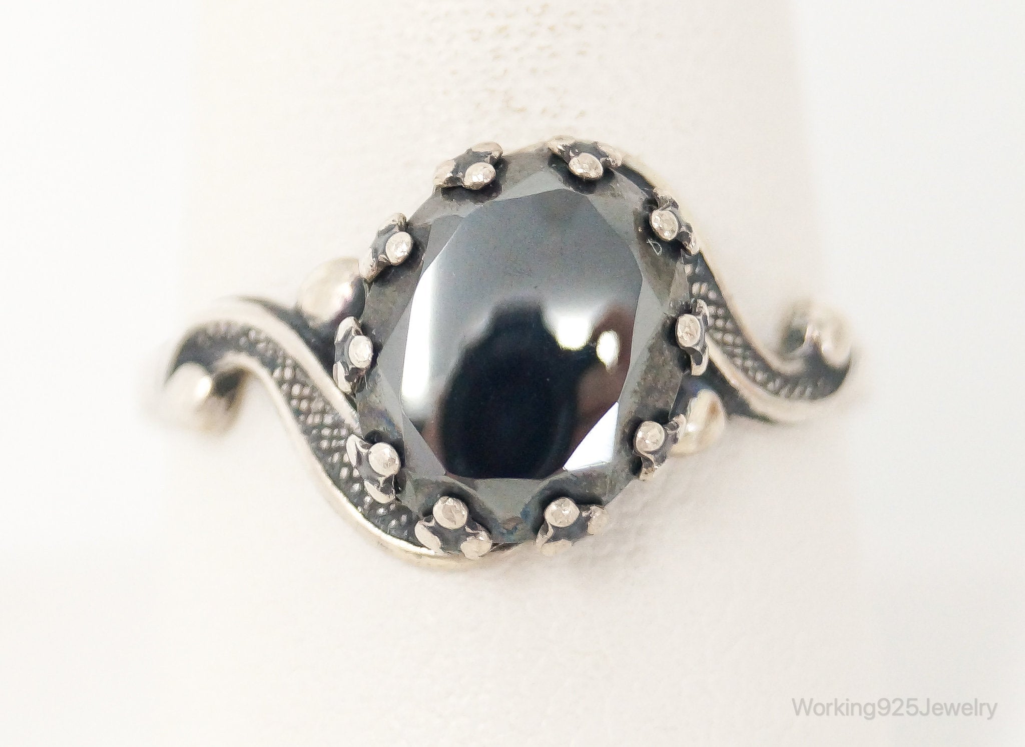 Vintage Designer WM Co Hematite Sterling Silver Ring - Size 9