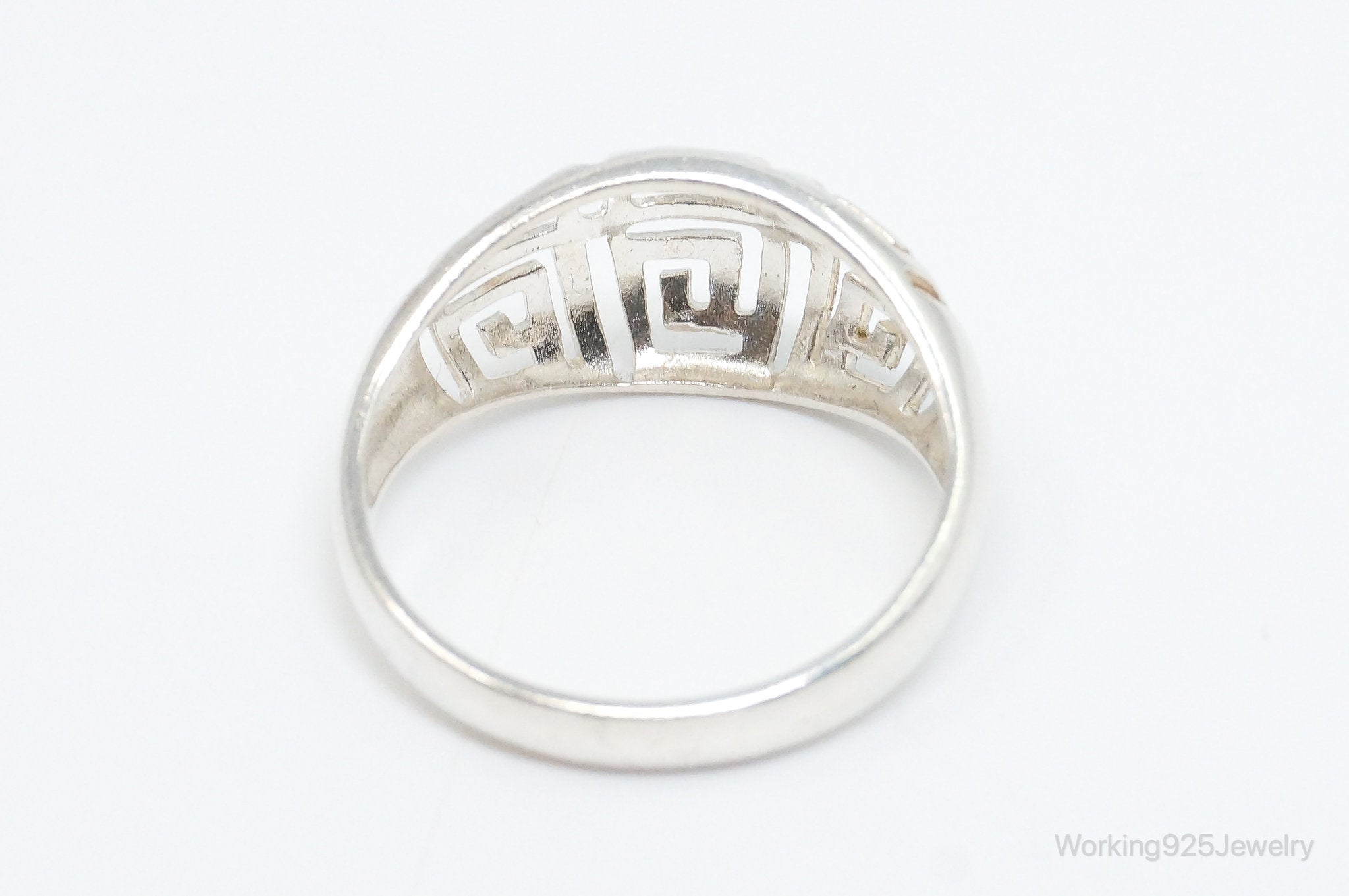 Vintage Designer RJ Greek Key Cut-Out Design Sterling Silver Ring - SZ 10