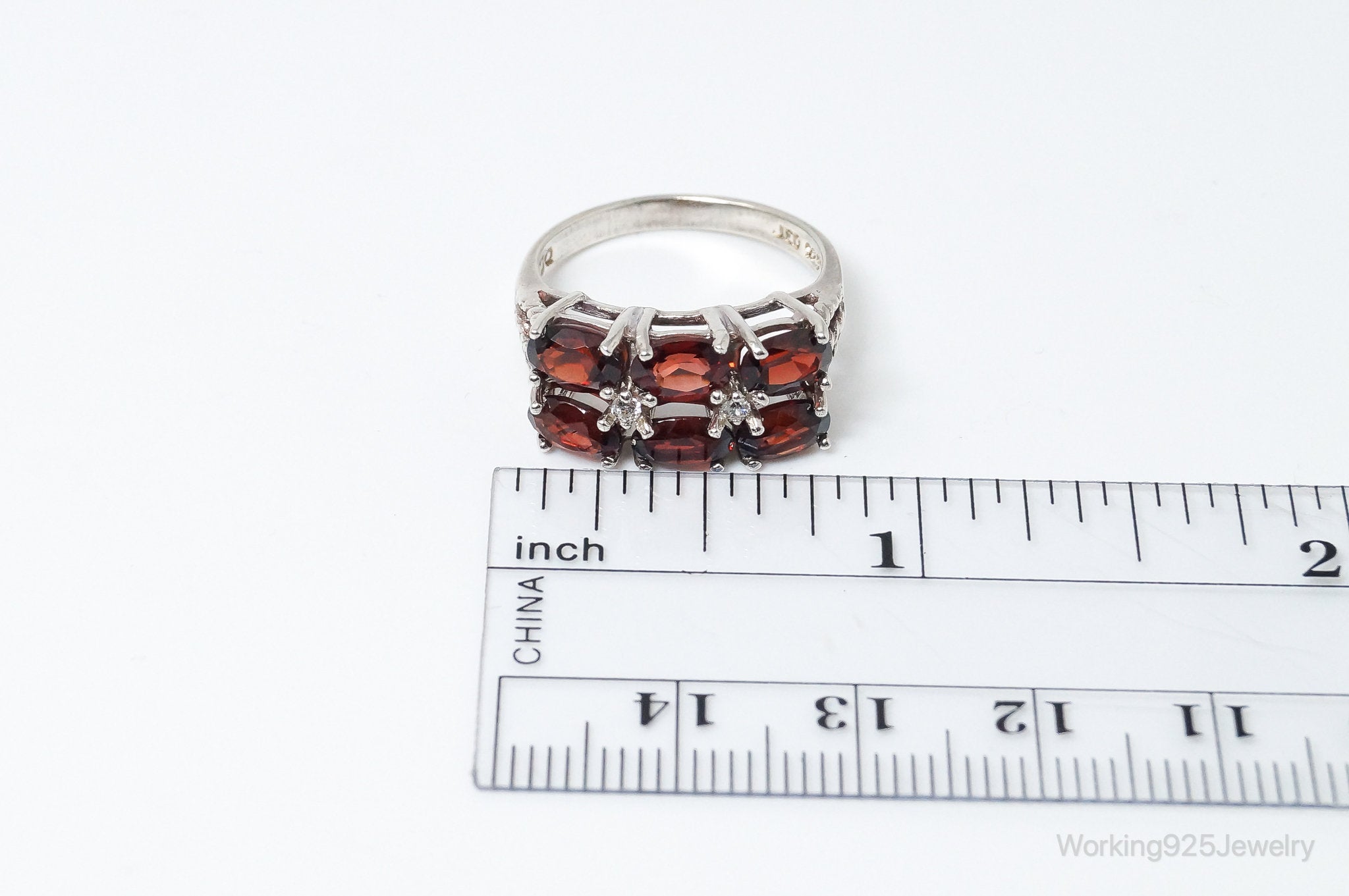 Vintage JED Garnet Diamonique Cubic Zirconia Sterling Silver Ring SZ 7.25