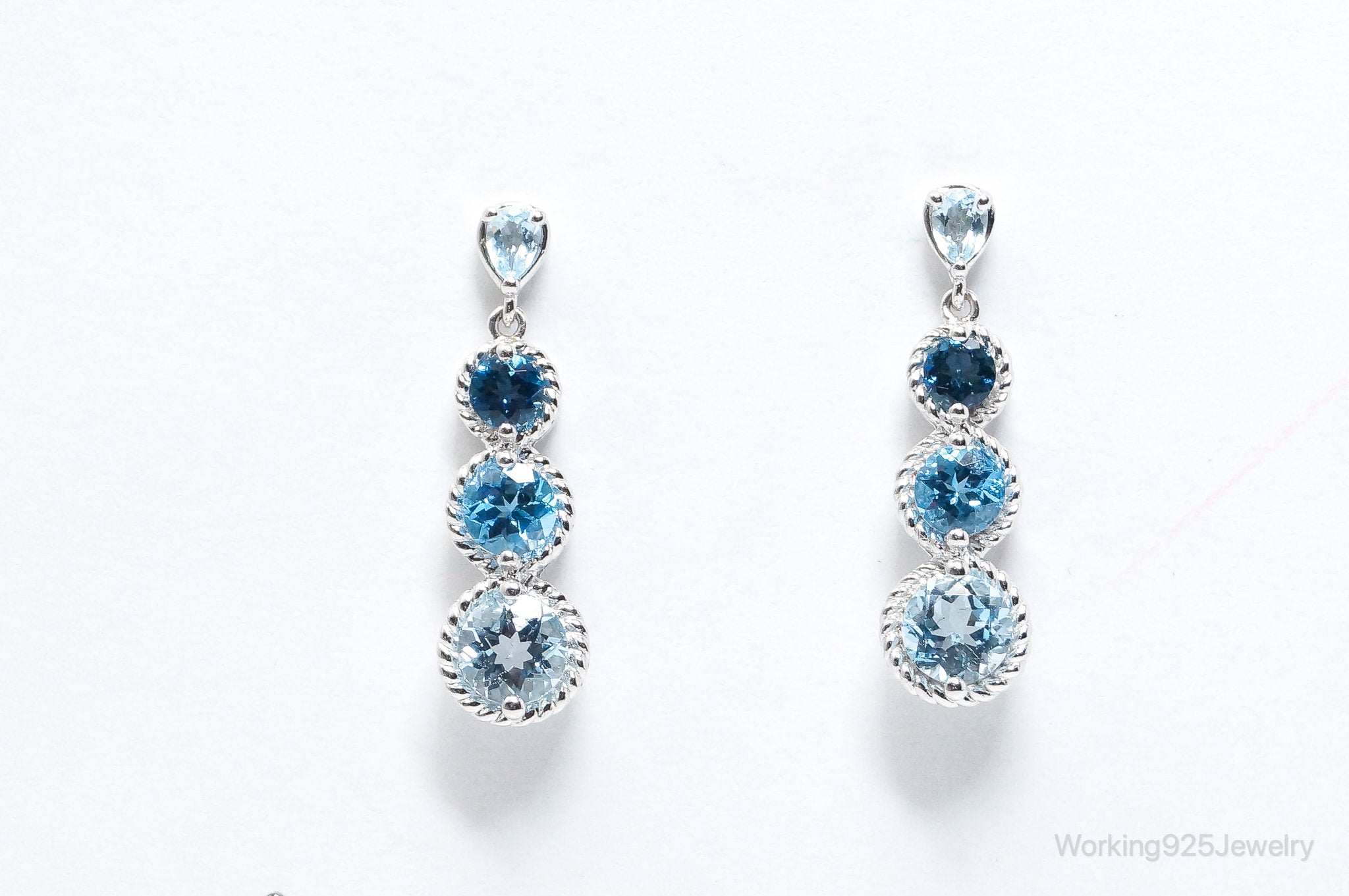 Vintage Blue Topaz Sterling Silver Cable Earrings