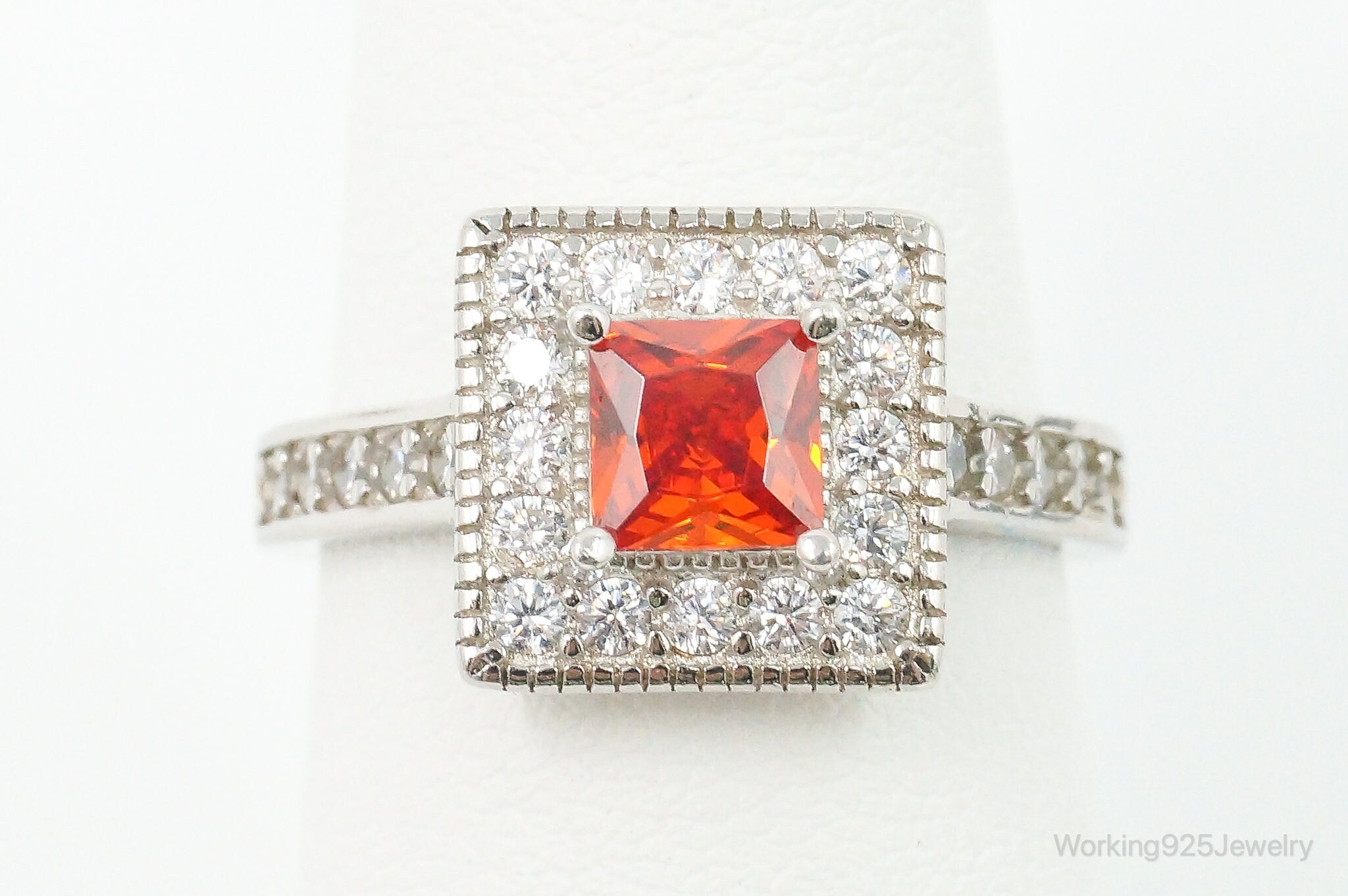 Orange Topaz Cubic Zirconia Sterling Silver Ring - Size 7