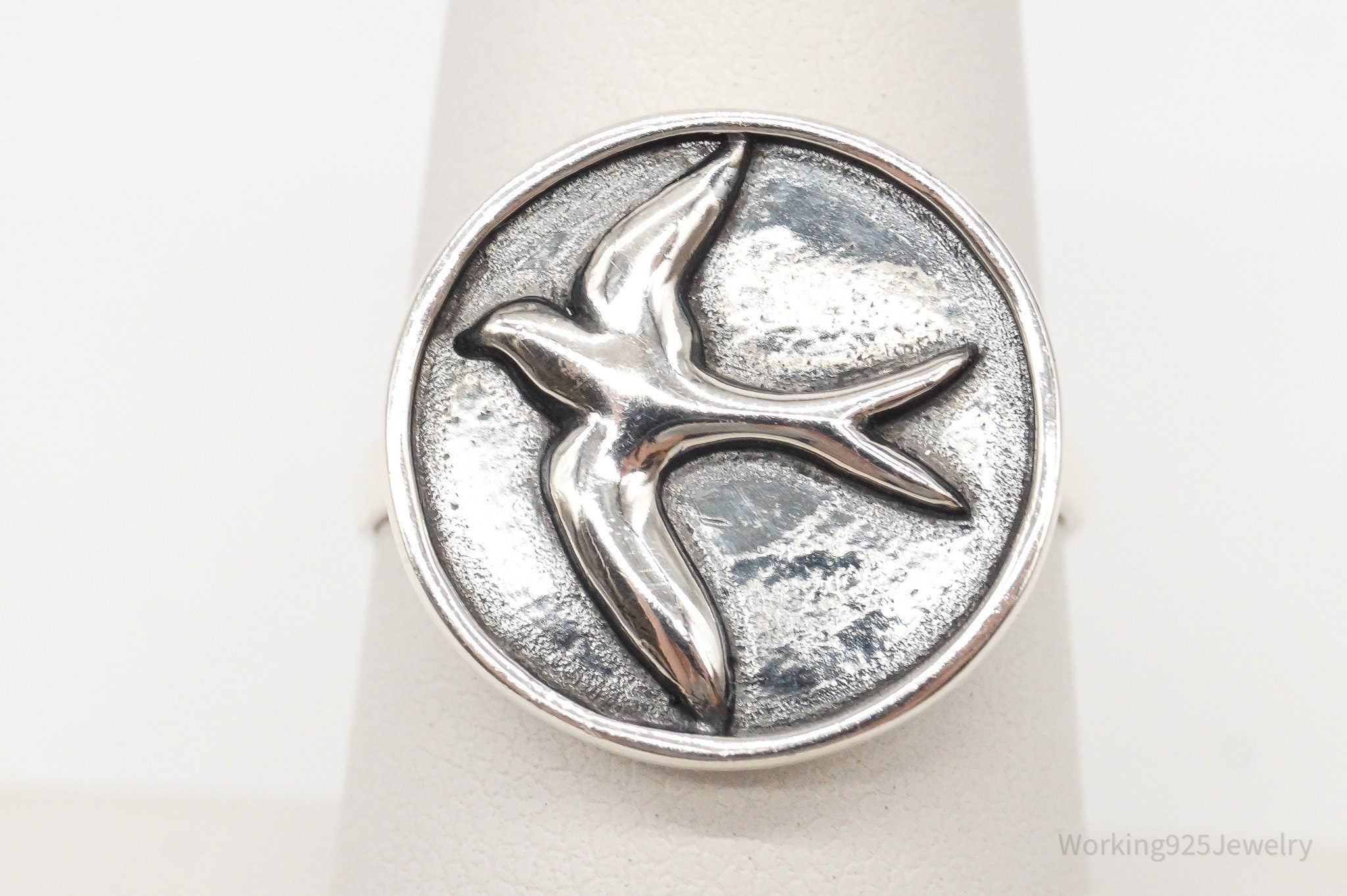 Vintage Designer Oxidized Swallow In Flight Sterling Silver Ring - Size 7.25