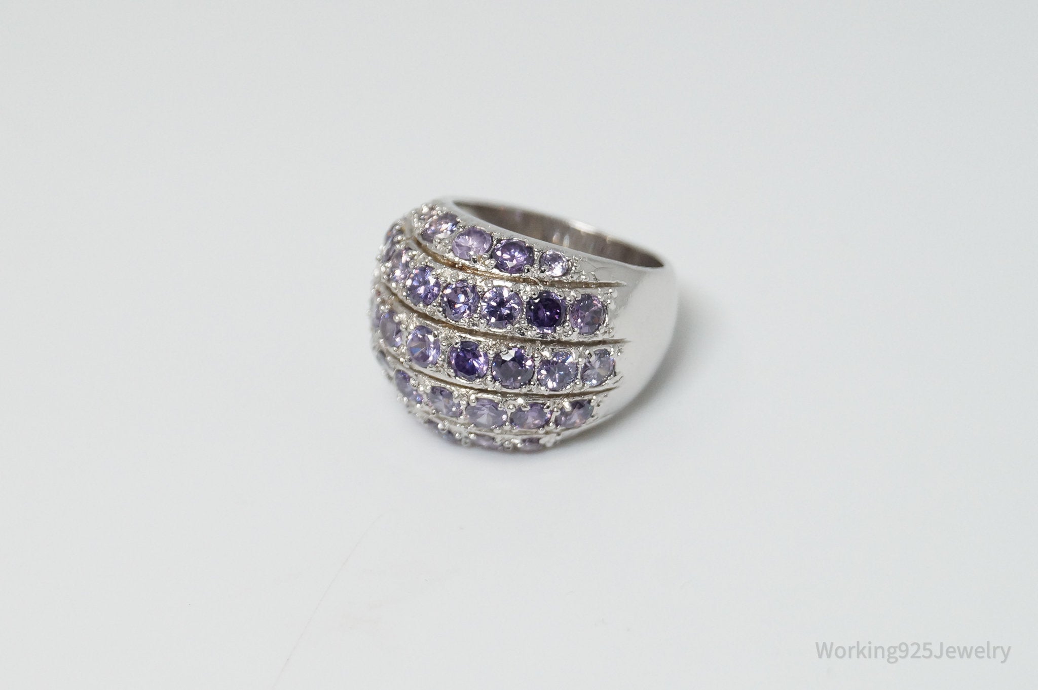 Vintage Designer AK Amethyst Sterling Silver Dome Ring - Sz 6