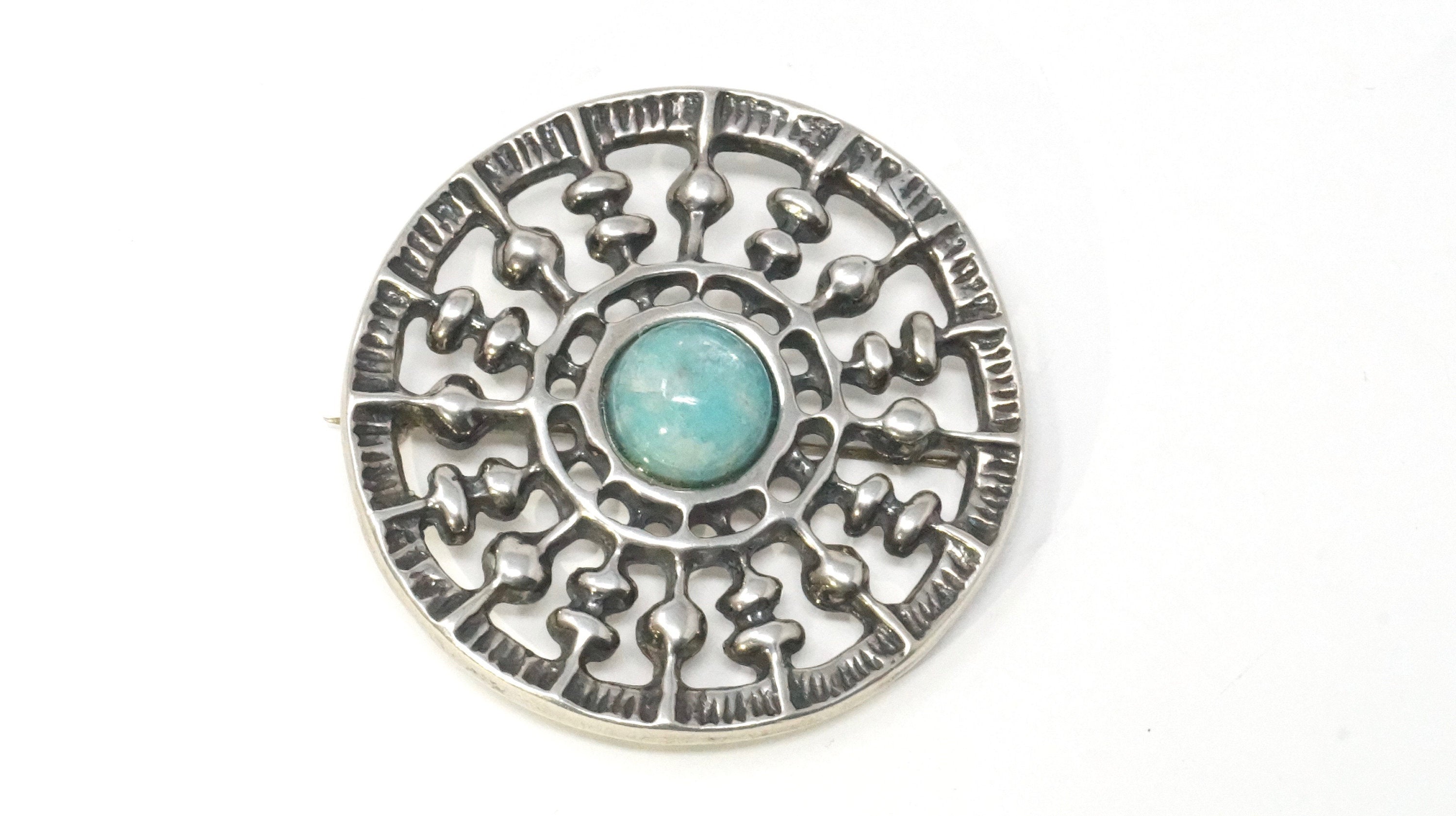 David Andersen UNI Sun Chariot Amazonite 925S Sterling Silver Brooch Pendant