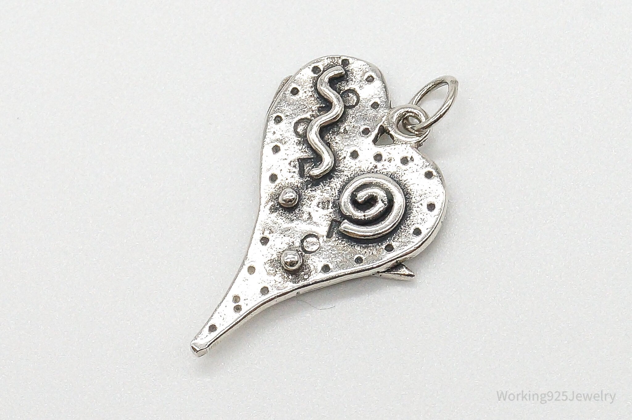 Vintage Artsy Heart Sterling Silver Pendant