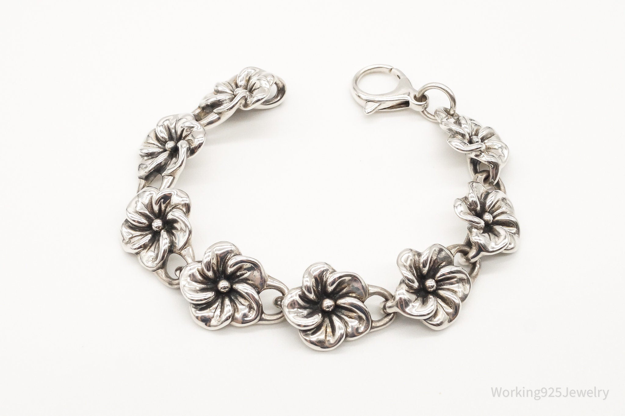 Vintage Blooming Flowers Sterling Silver Bracelet