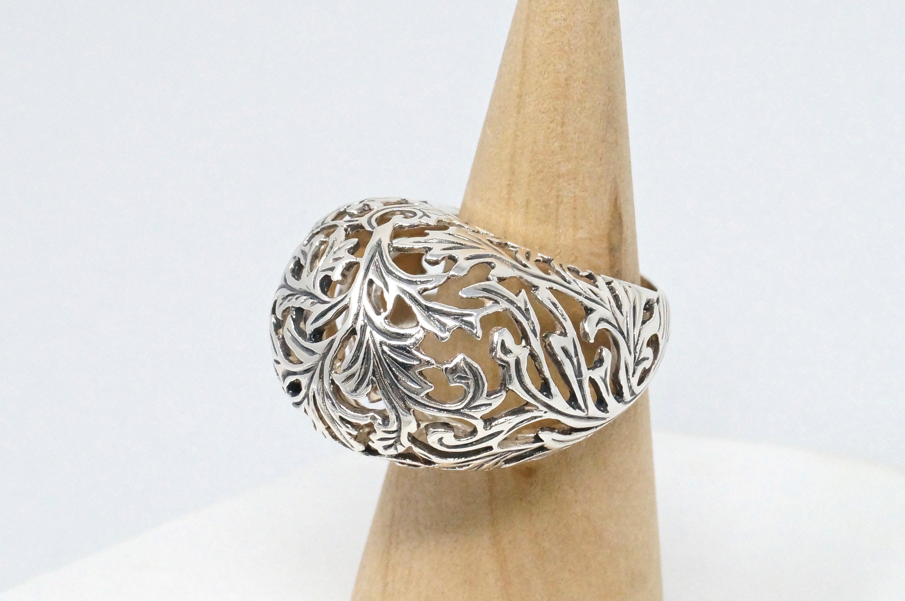 Vintage Art Nouveau Style Motif Floral Cut Out Ring Sterling Silver Sz 10