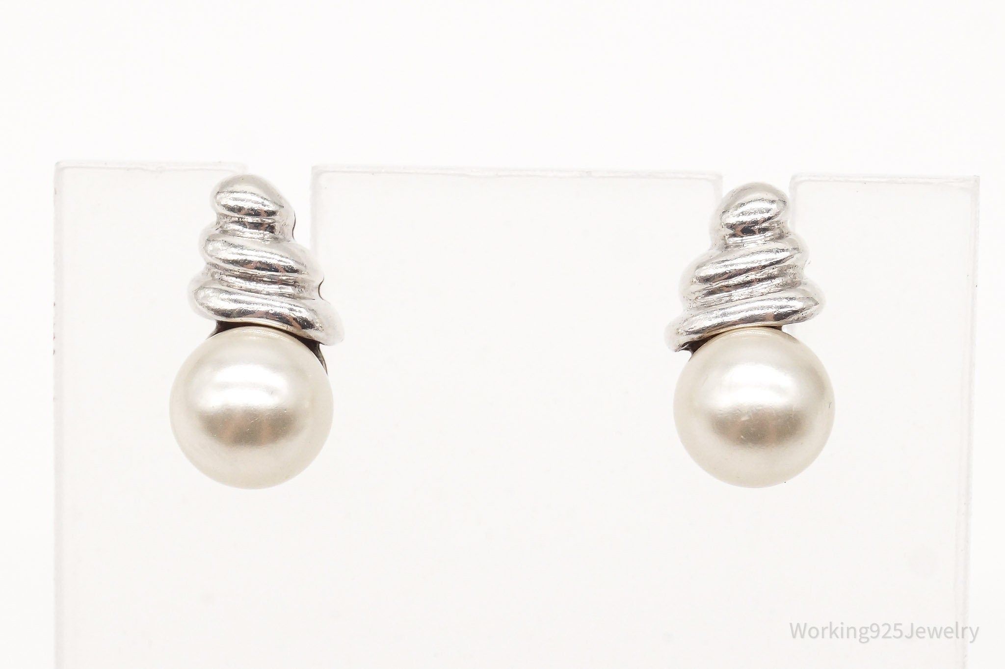 Vintage Designer MWS Pearl Sterling Silver Earrings