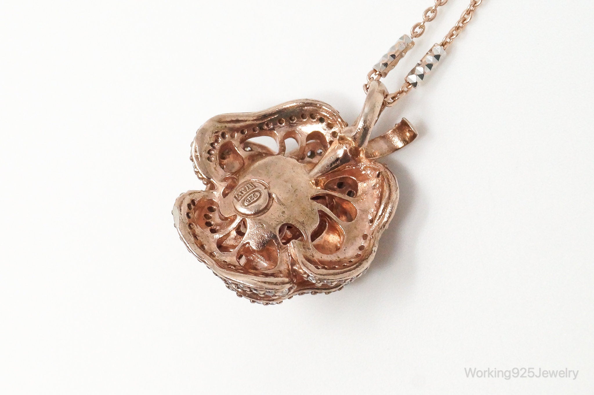 Vintage Cubic Zirconia Rose Gold Vermeil Sterling Silver Flower Necklace