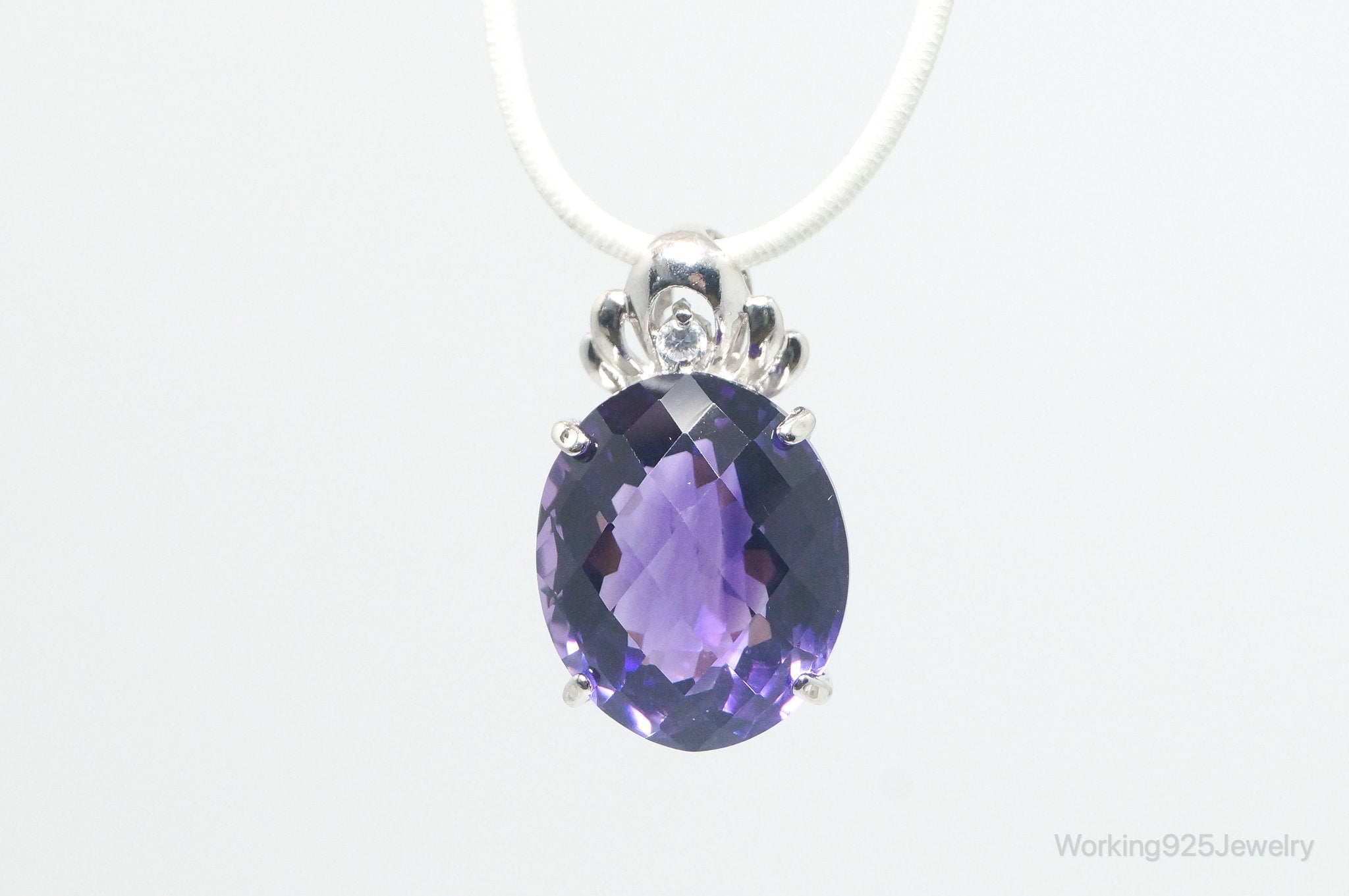 Vintage Amethyst Cubic Zirconia Sterling Silver Necklace Pendant