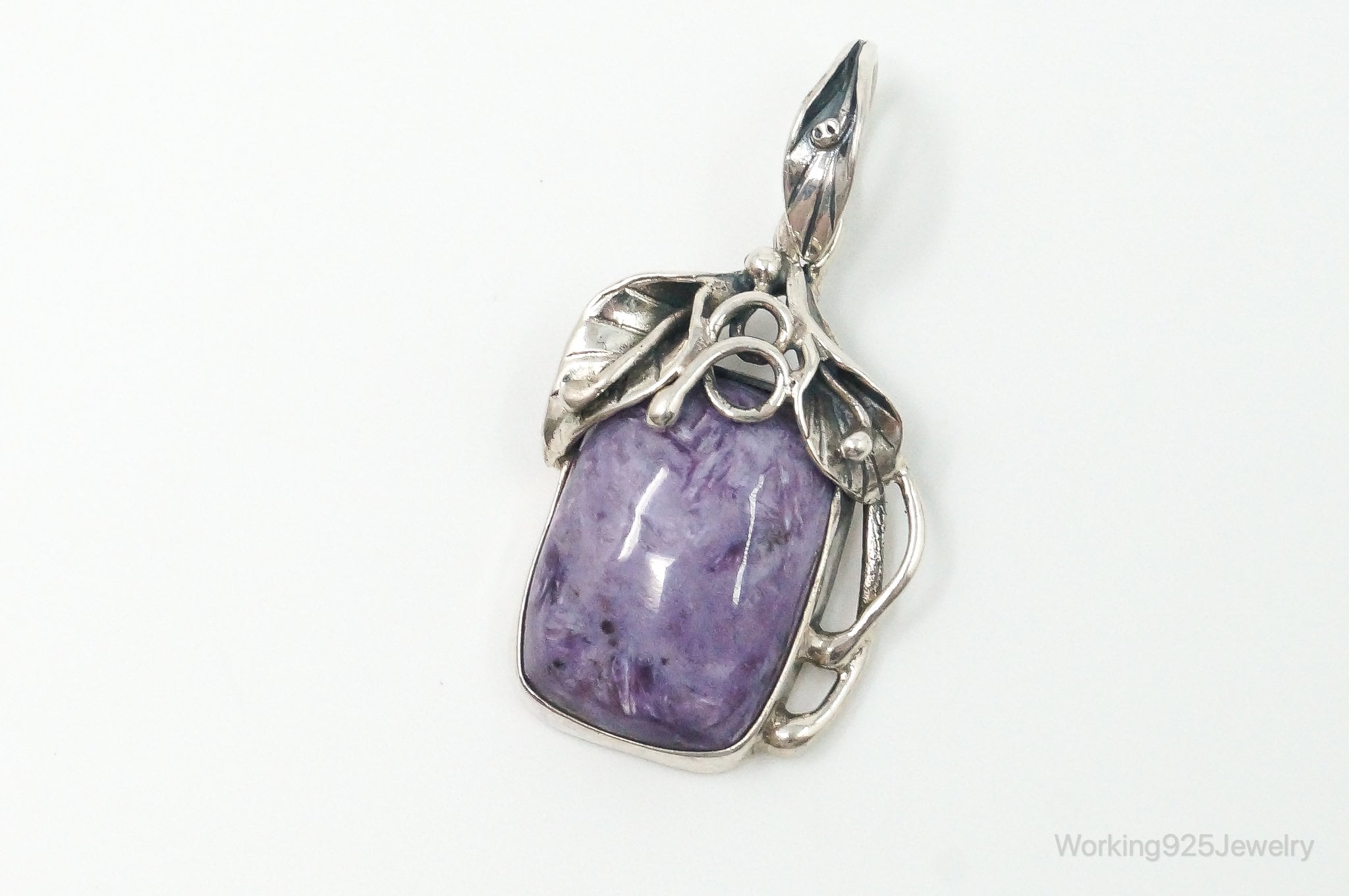 Vintage Large Charoite Sterling Silver Necklace Pendant