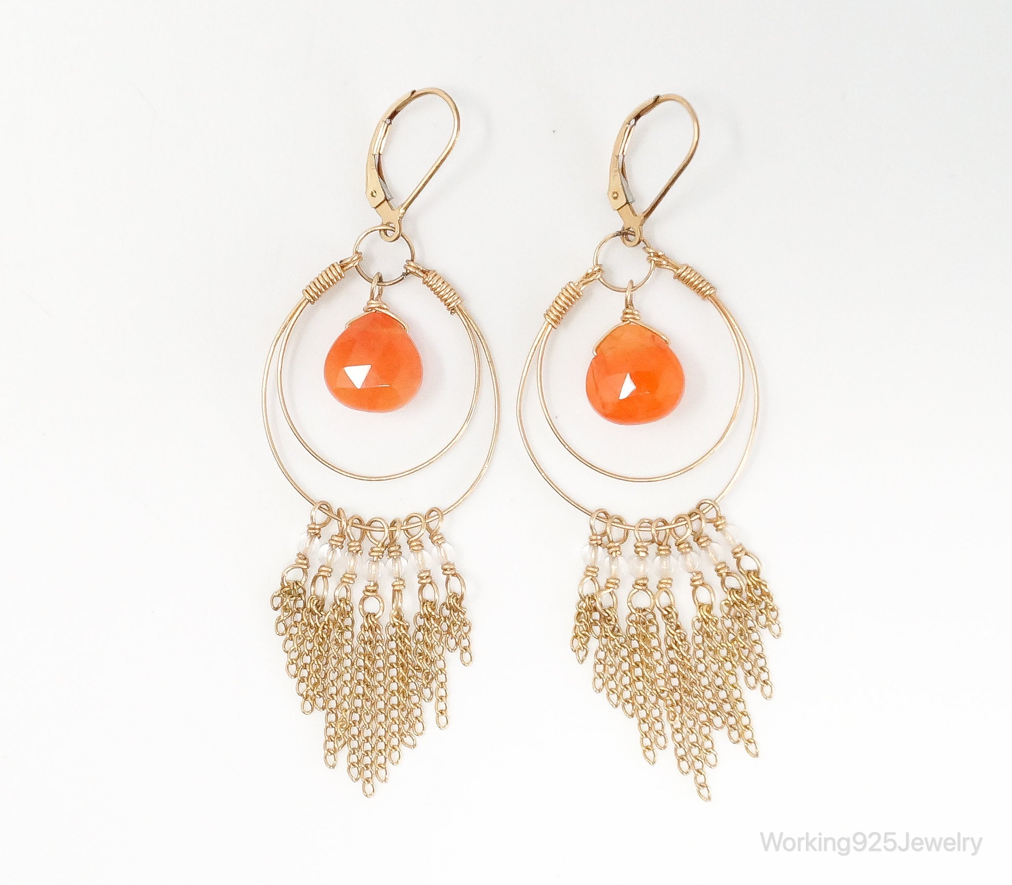 Vintage 14K Gold Filled Orange Agate Sterling Silver Earrings