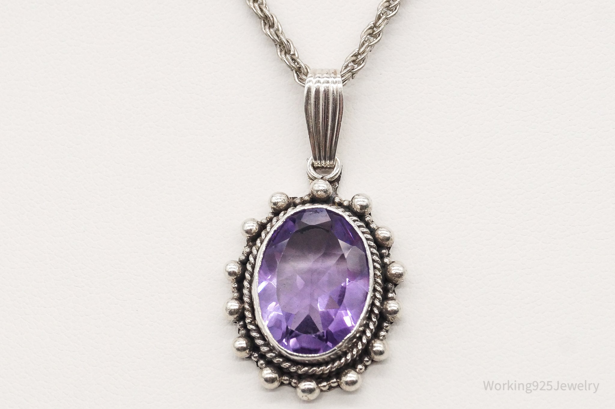 Vintage Amethyst Sterling Silver Chain Necklace