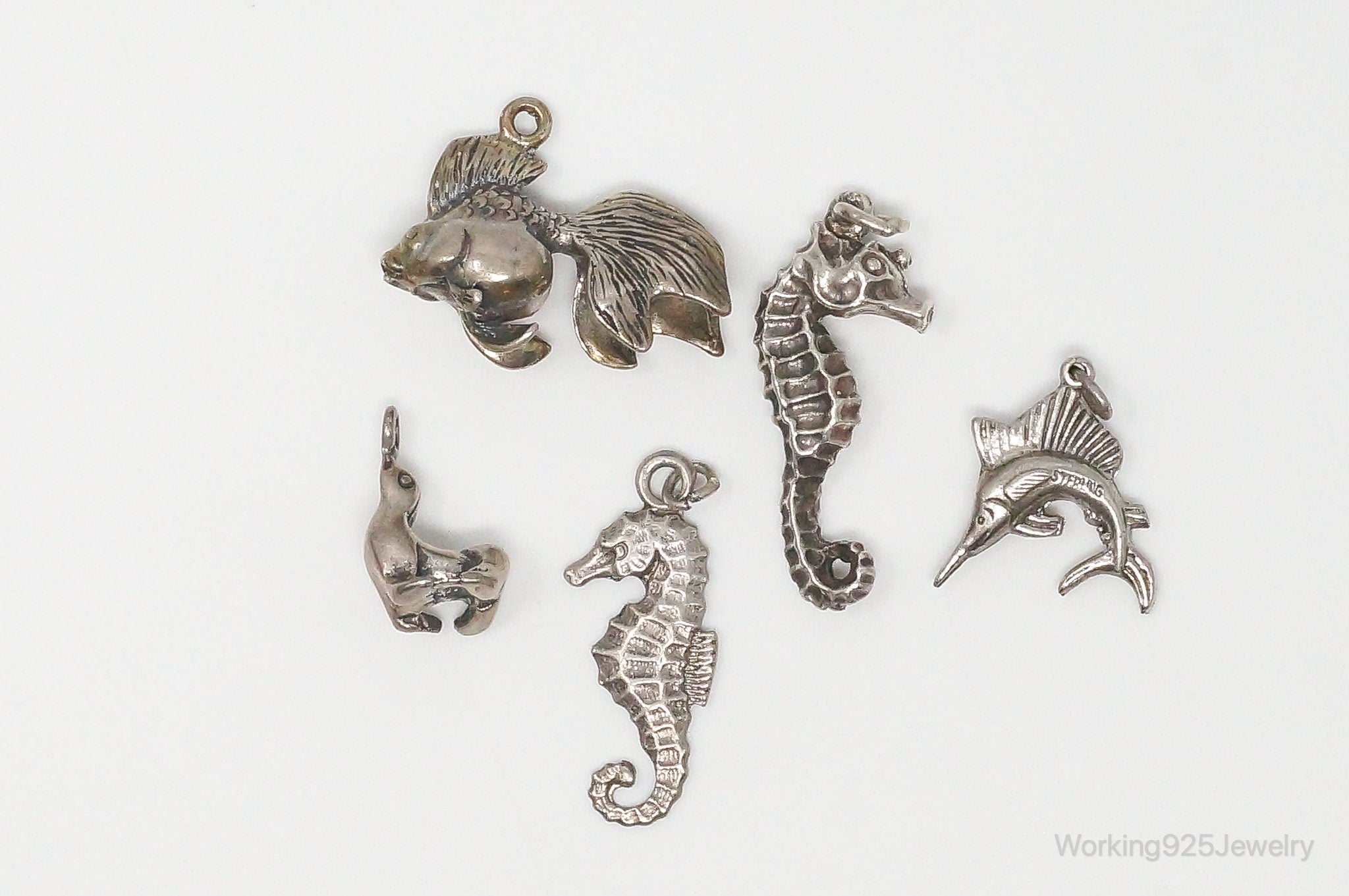 Vintage Antique Ocean Sea Life Sterling Silver Charms Lot