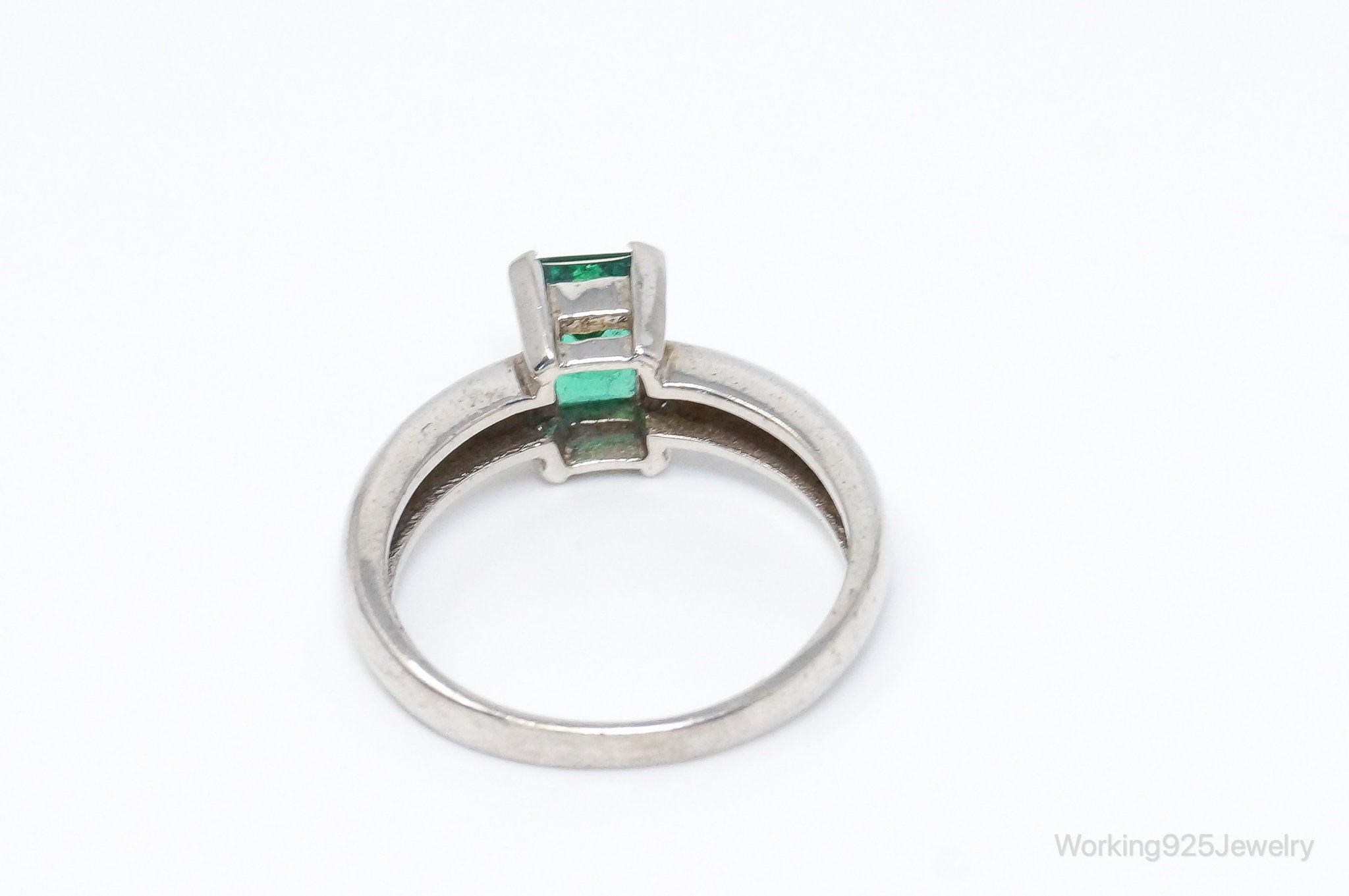 Vintage Lab Emerald Sterling Silver Ring - SZ 8.25