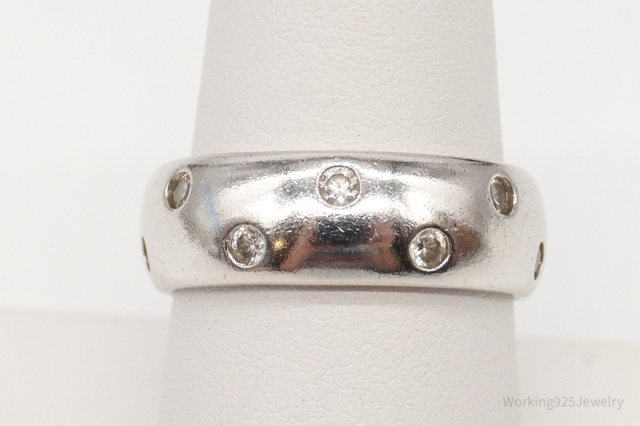 Vintage Designer SW Cubic Zirconia Sterling Silver Band Ring - Size 8.25