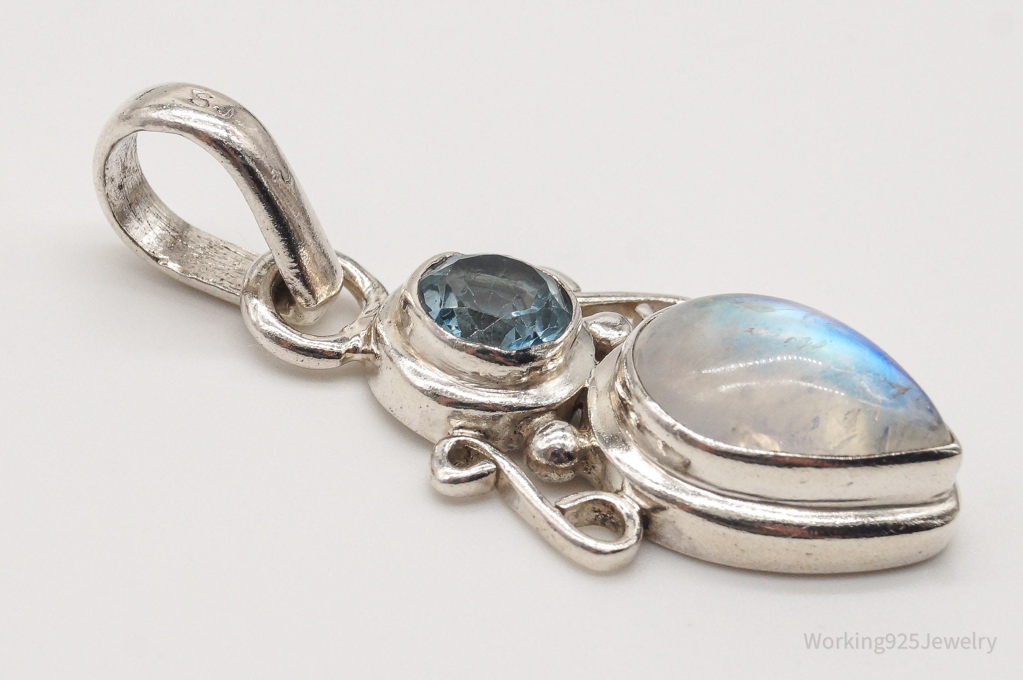 Vintage Designer SJ Blue Topaz Moonstone Sterling Pendant