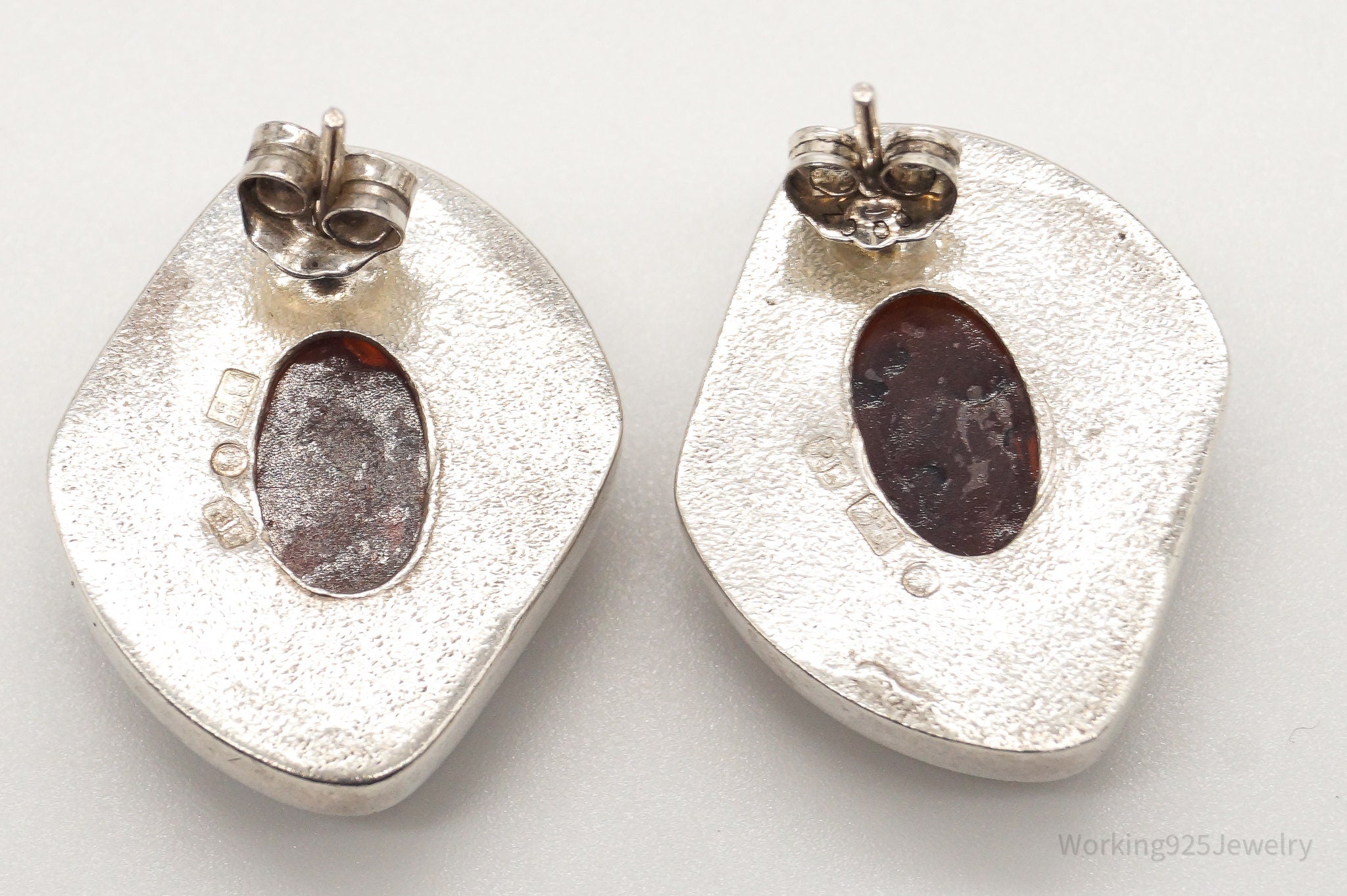 Vintage Amber Modernist Sterling Silver Earrings