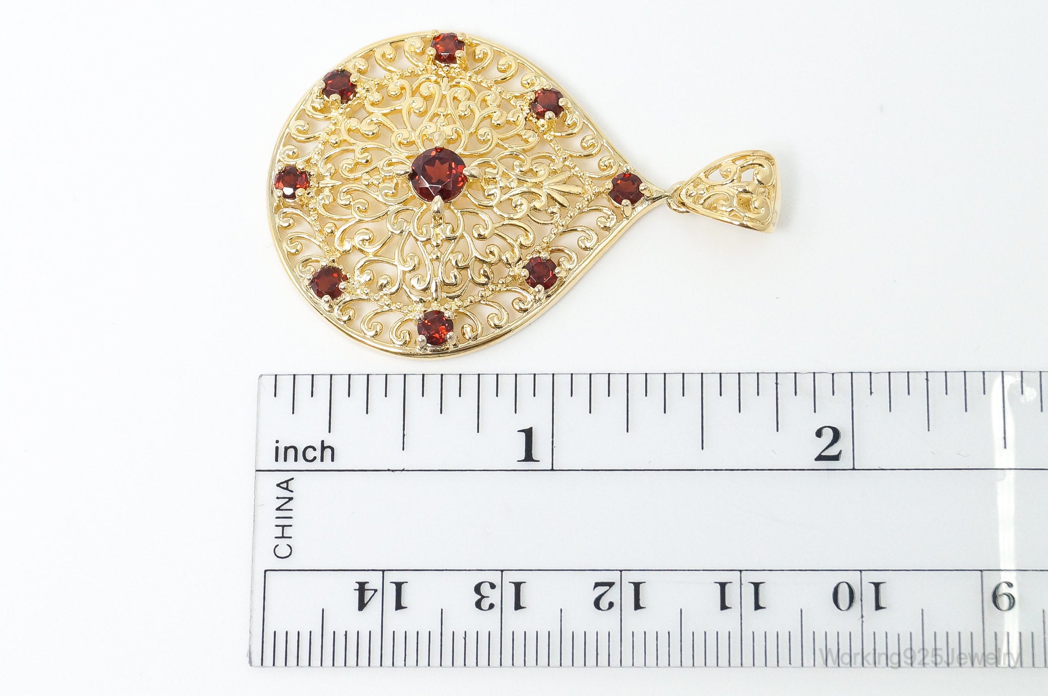 Designer Ross Simons Garnet Motif Gold Over Sterling Silver Pendant