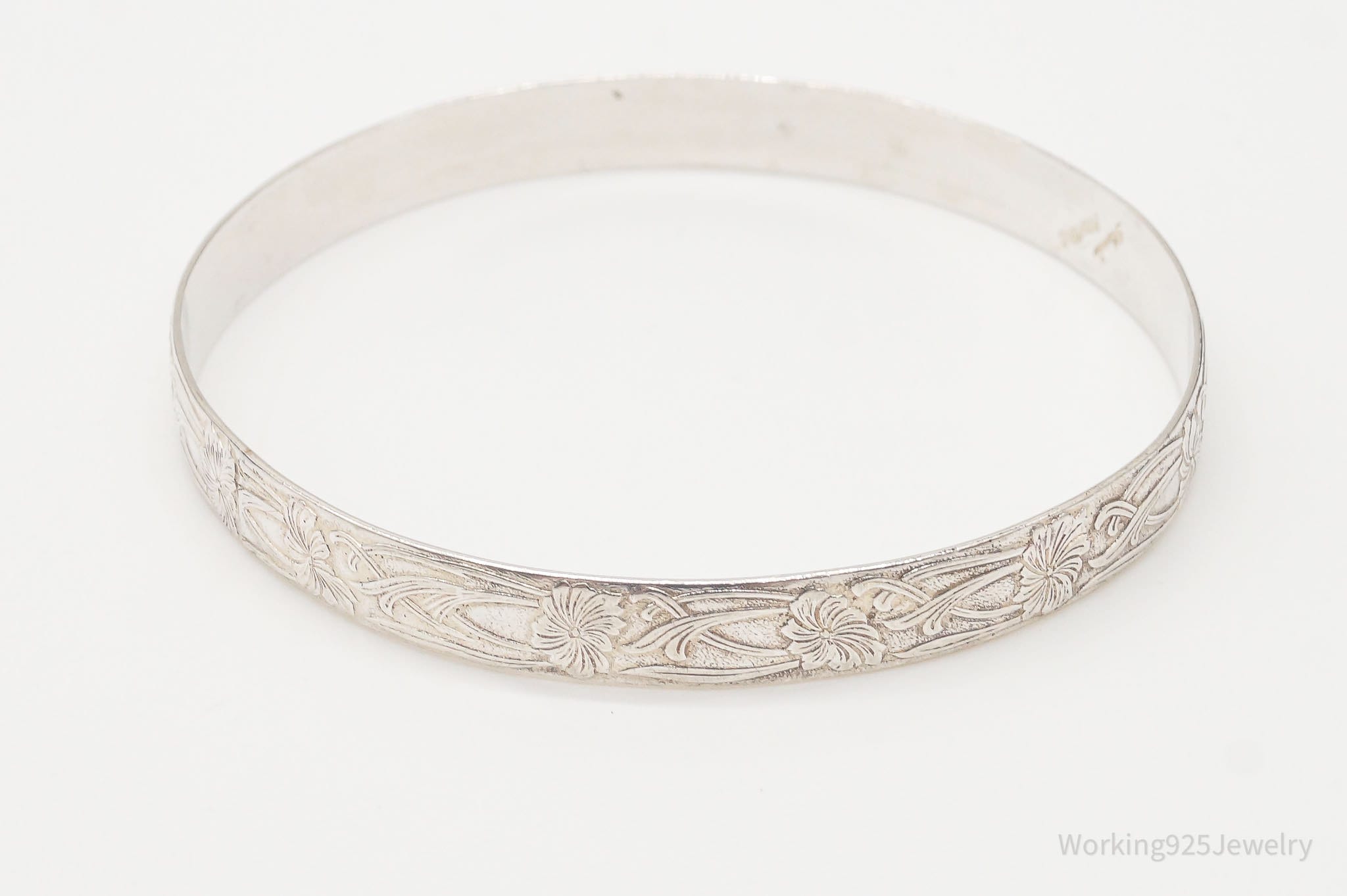 Antique Crocus Flower Art Nouveau Sterling Silver Bangle Bracelet