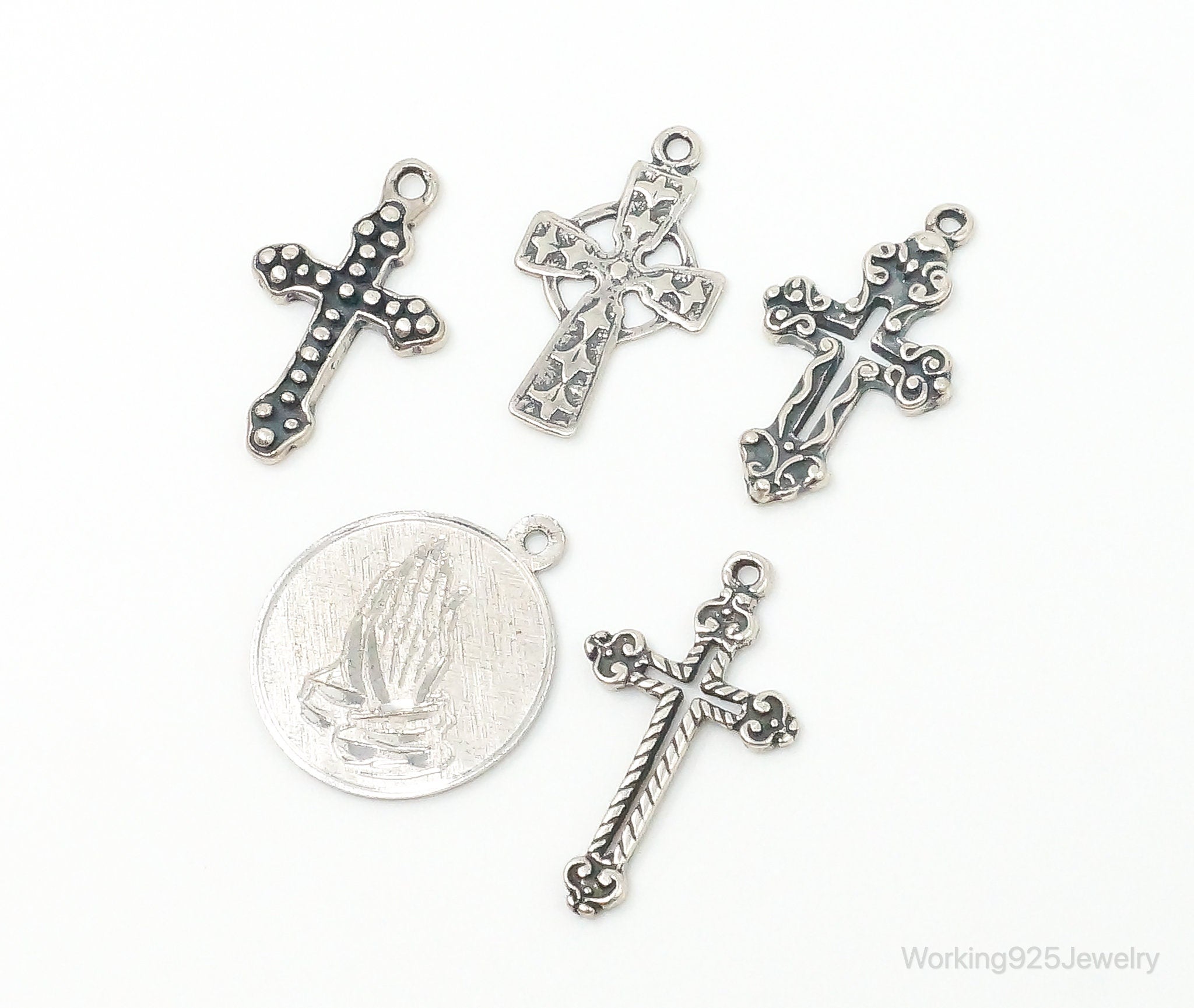 Vintage Crosses & Prayer Sterling Silver Charms Lot