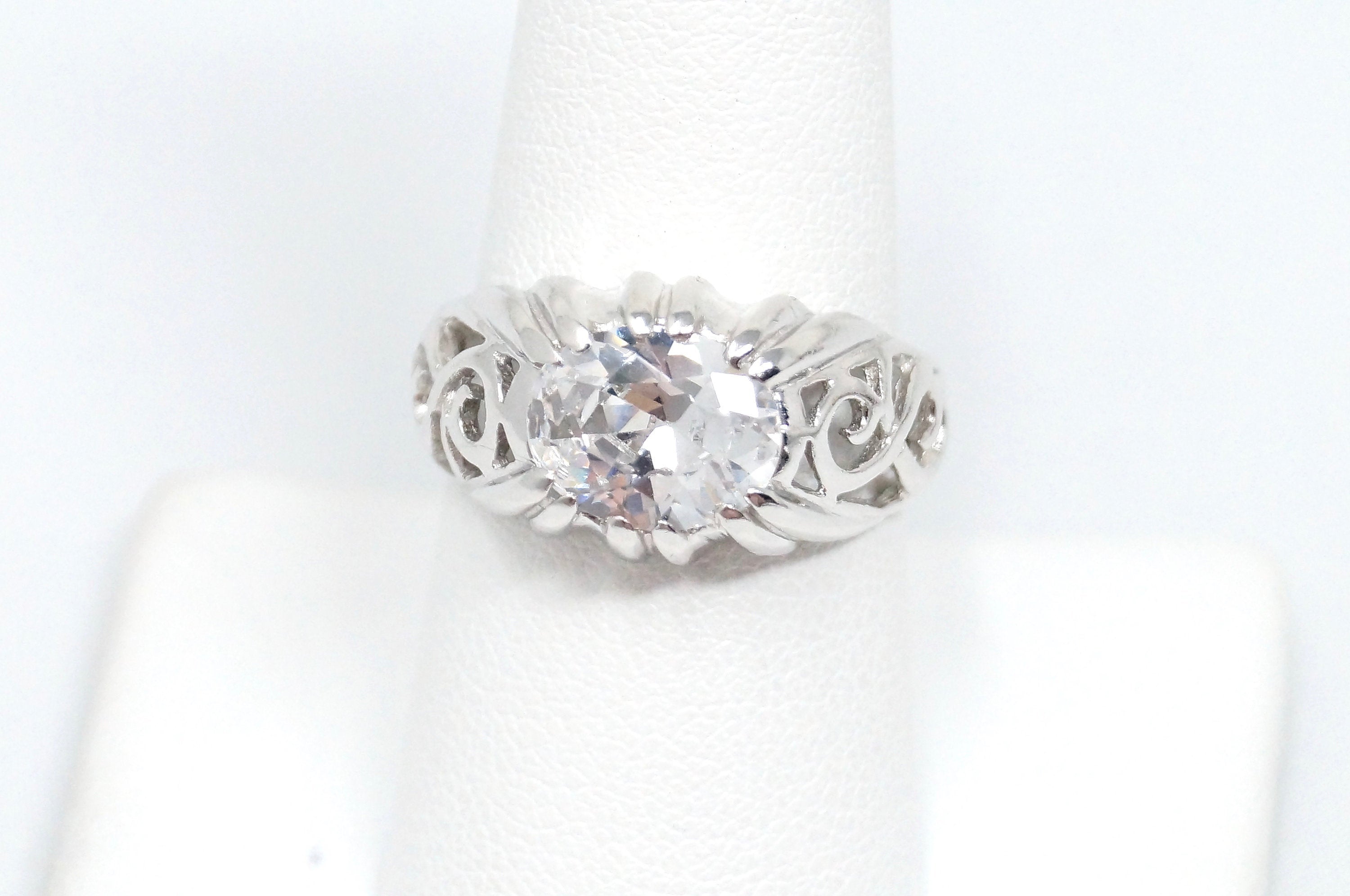 Vintage Art Deco Style Simulated Diamond Scroll Sterling Silver Ring Sz 8.25