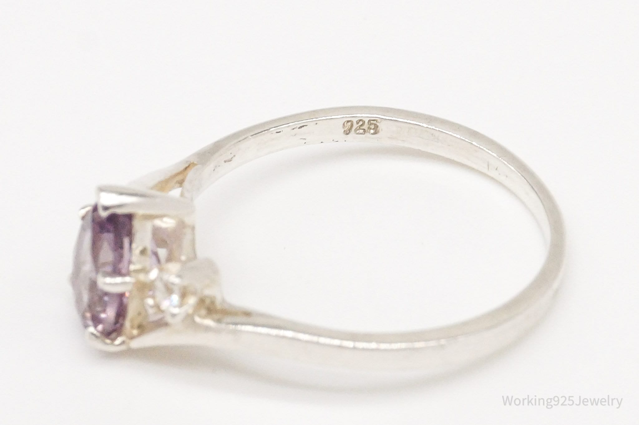 Vintage Amethyst Cubic Zirconia Sterling Silver Ring - Size 8