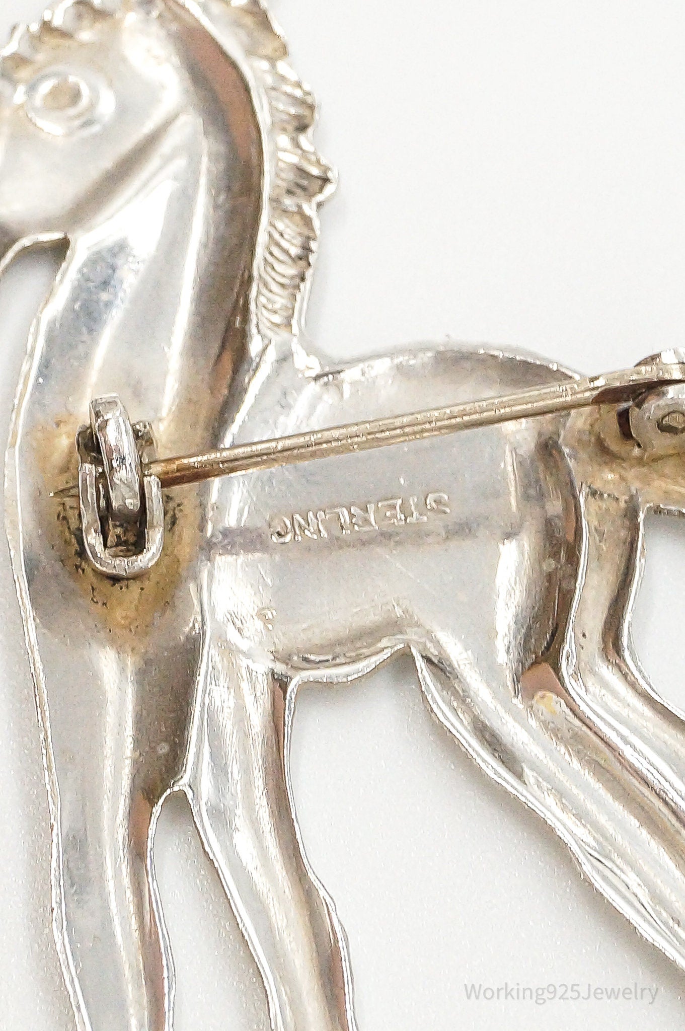 Large Antique Horse Sterling Silver Brooch Pin