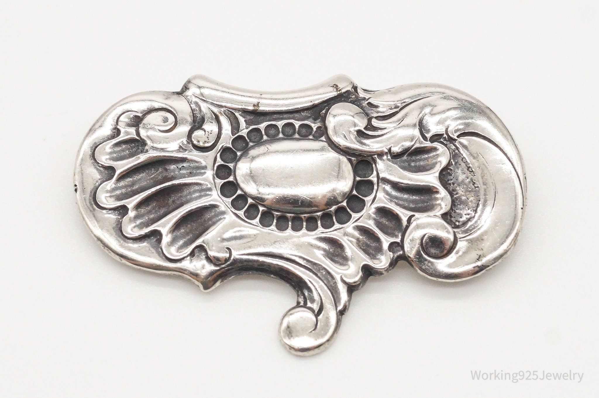 Antique Art Nouveau Silver Floral Pin Brooch