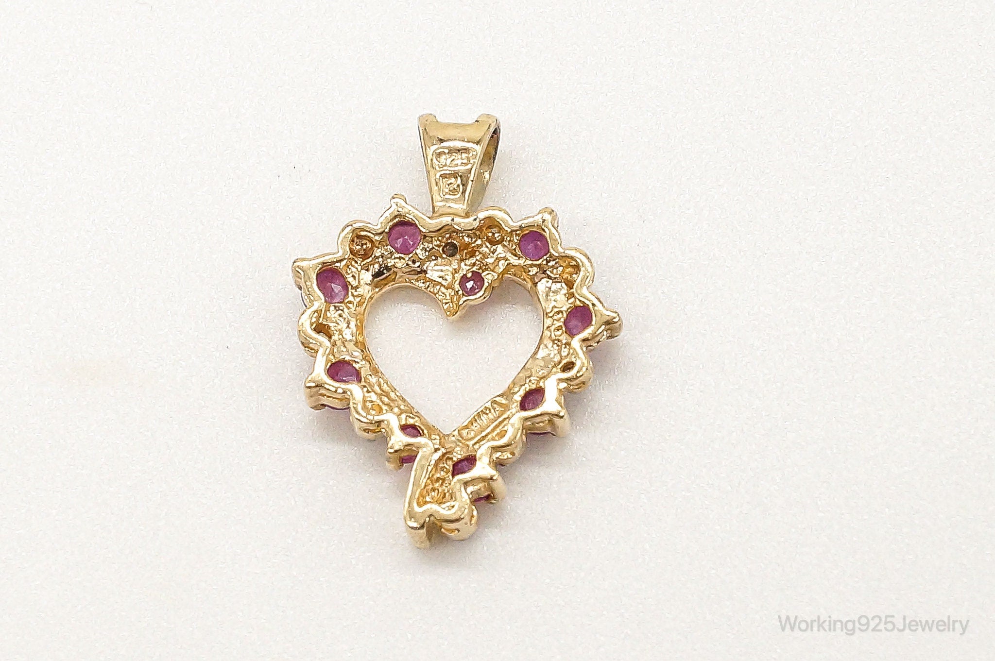 Designer Ross Simons Ruby Diamond Heart Gold Vermeil Sterling Silver Pendant