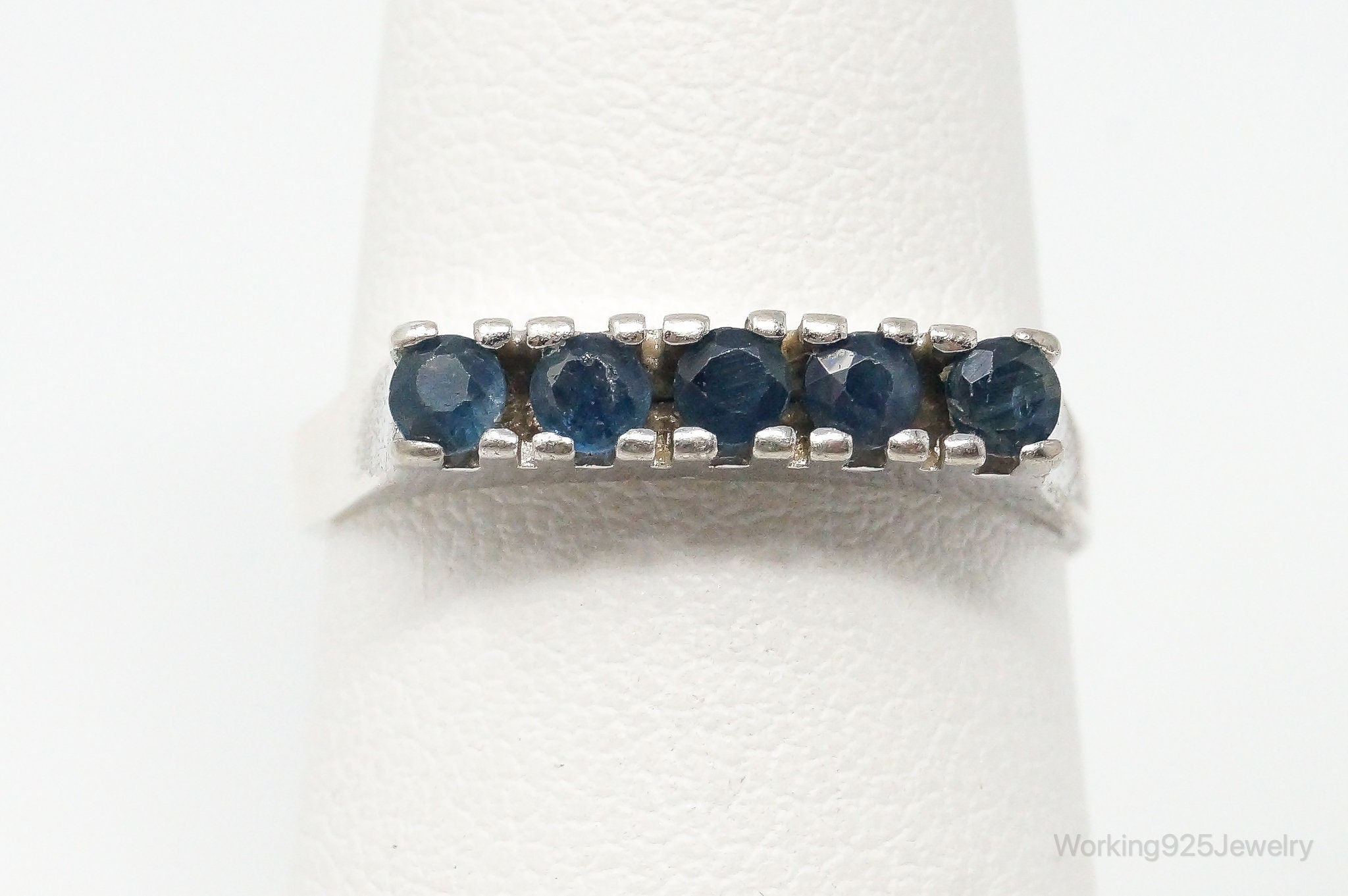 Vintage Blue Sapphire Sterling Silver Adjustable Ring Size 7