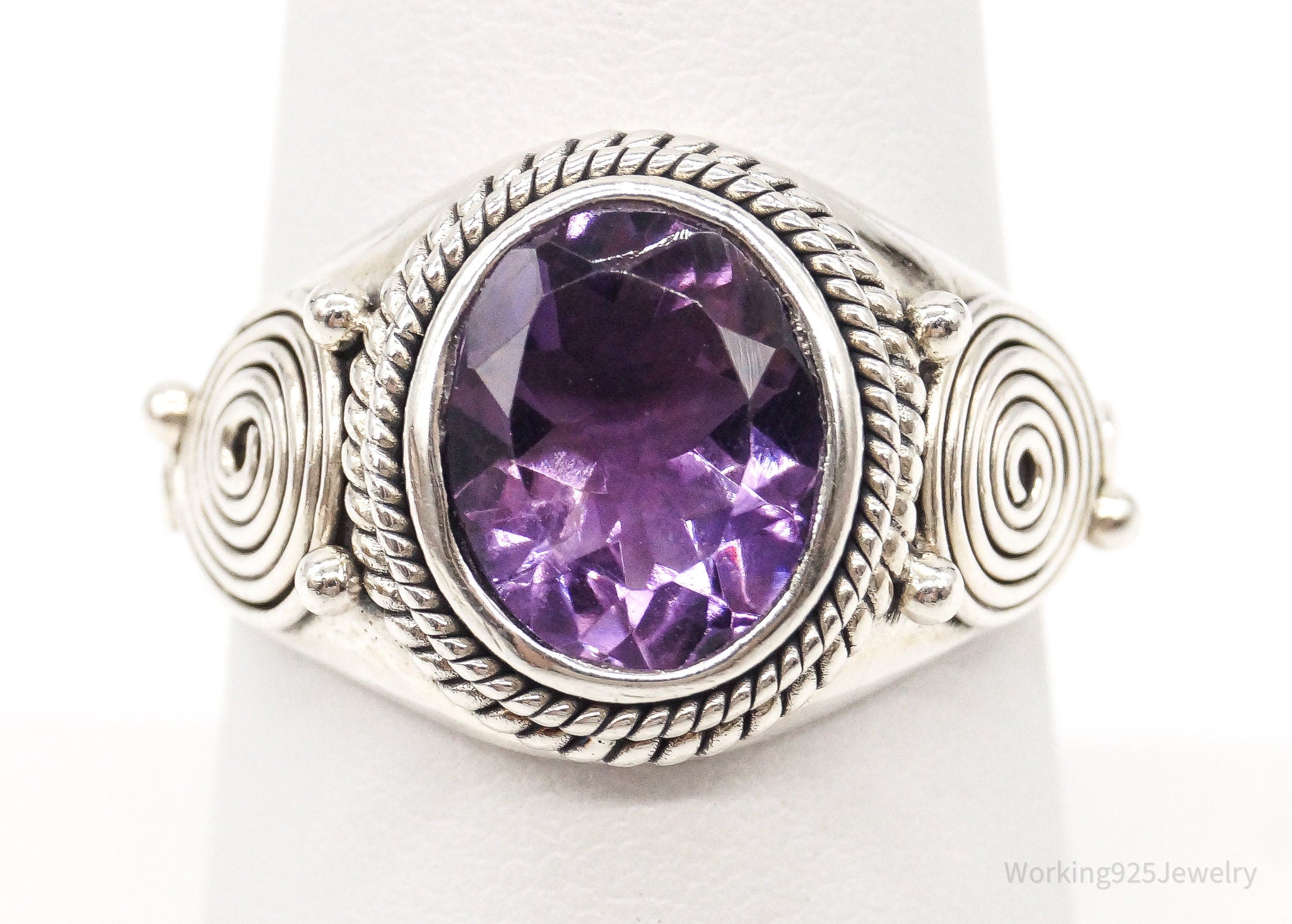 Vintage Amethyst Sterling Silver Ring -Size 7.25