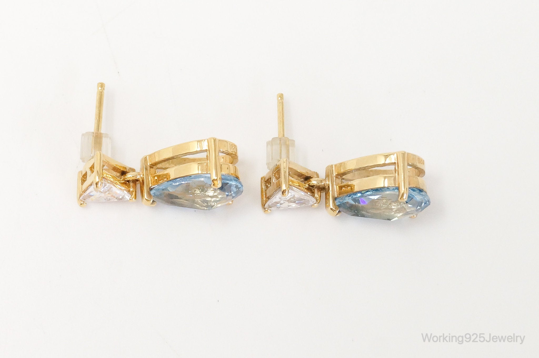 Blue Topaz Cubic Zirconia Gold Vermeil Sterling Silver Earrings