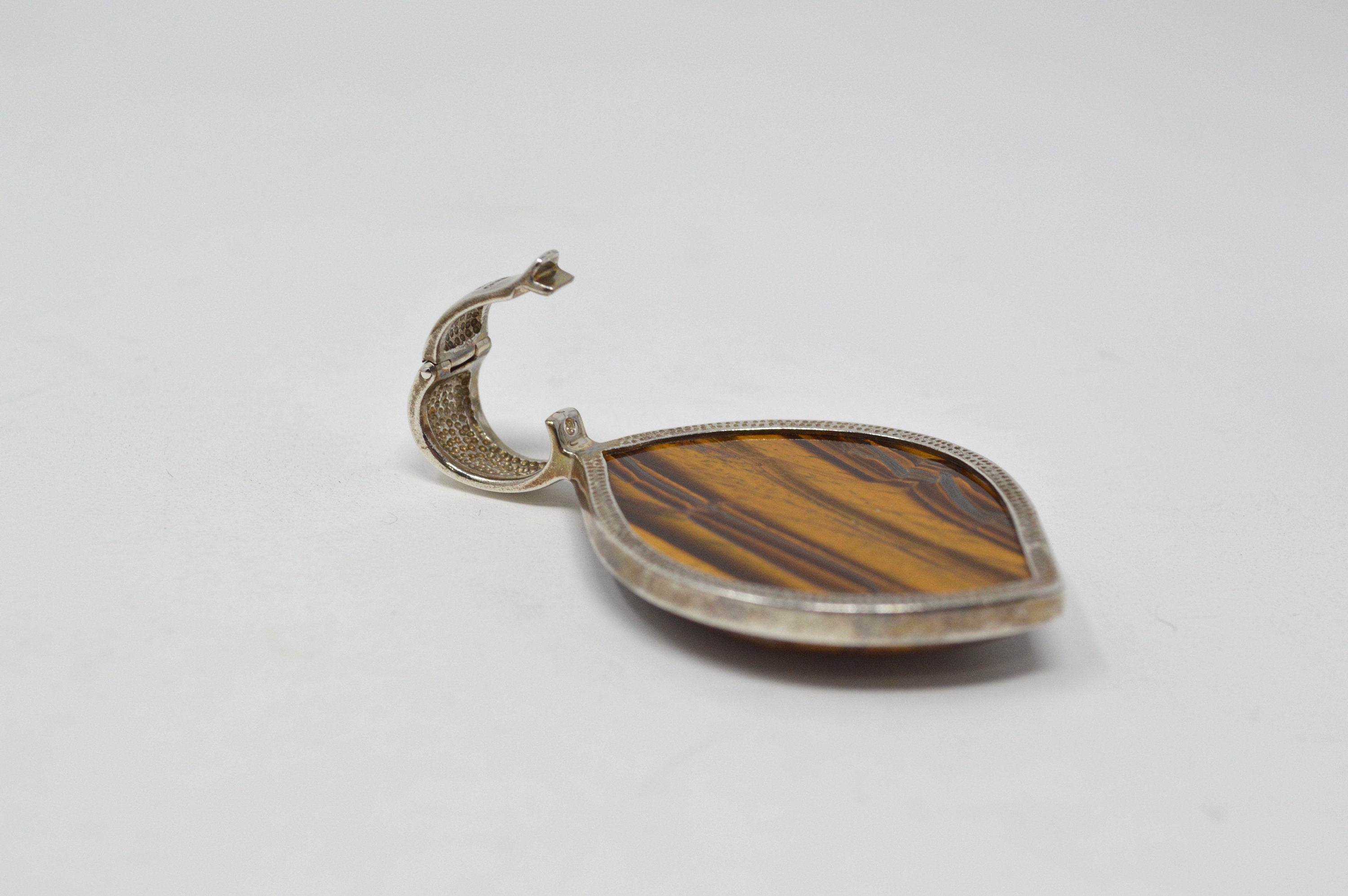 Vintage Designer Whitney Kelly WK Tigers Eye Sterling Silver Necklace Pendant