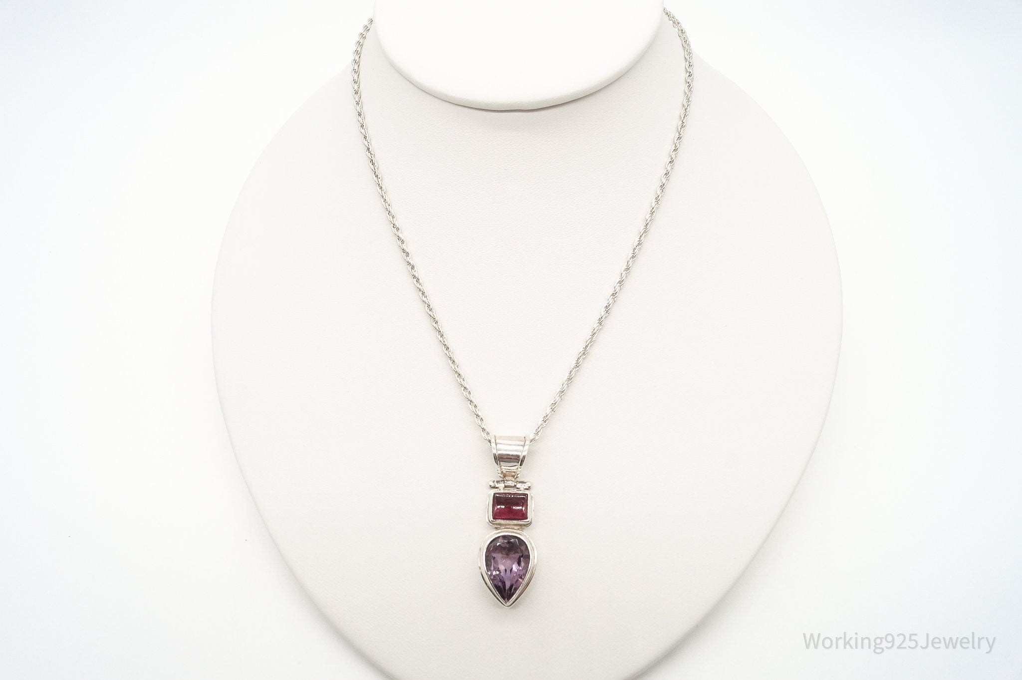 Vintage Amethyst Rhodolite Garnet Sterling Silver Necklace