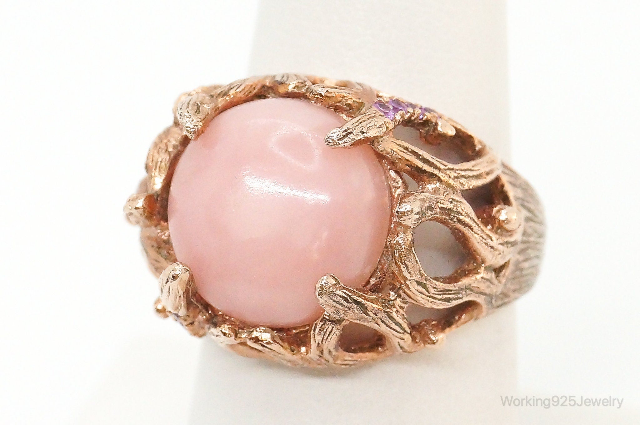 Rose Quartz Pink Sapphire Rose Gold Vermeil Sterling Silver Ring - Size 7