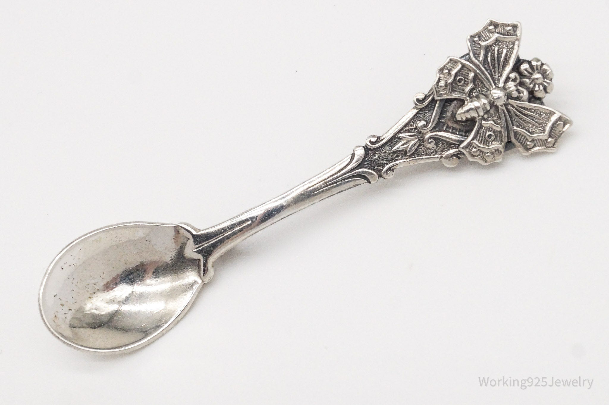 Antique Butterfly Sterling Silver Spoon Brooch Pin