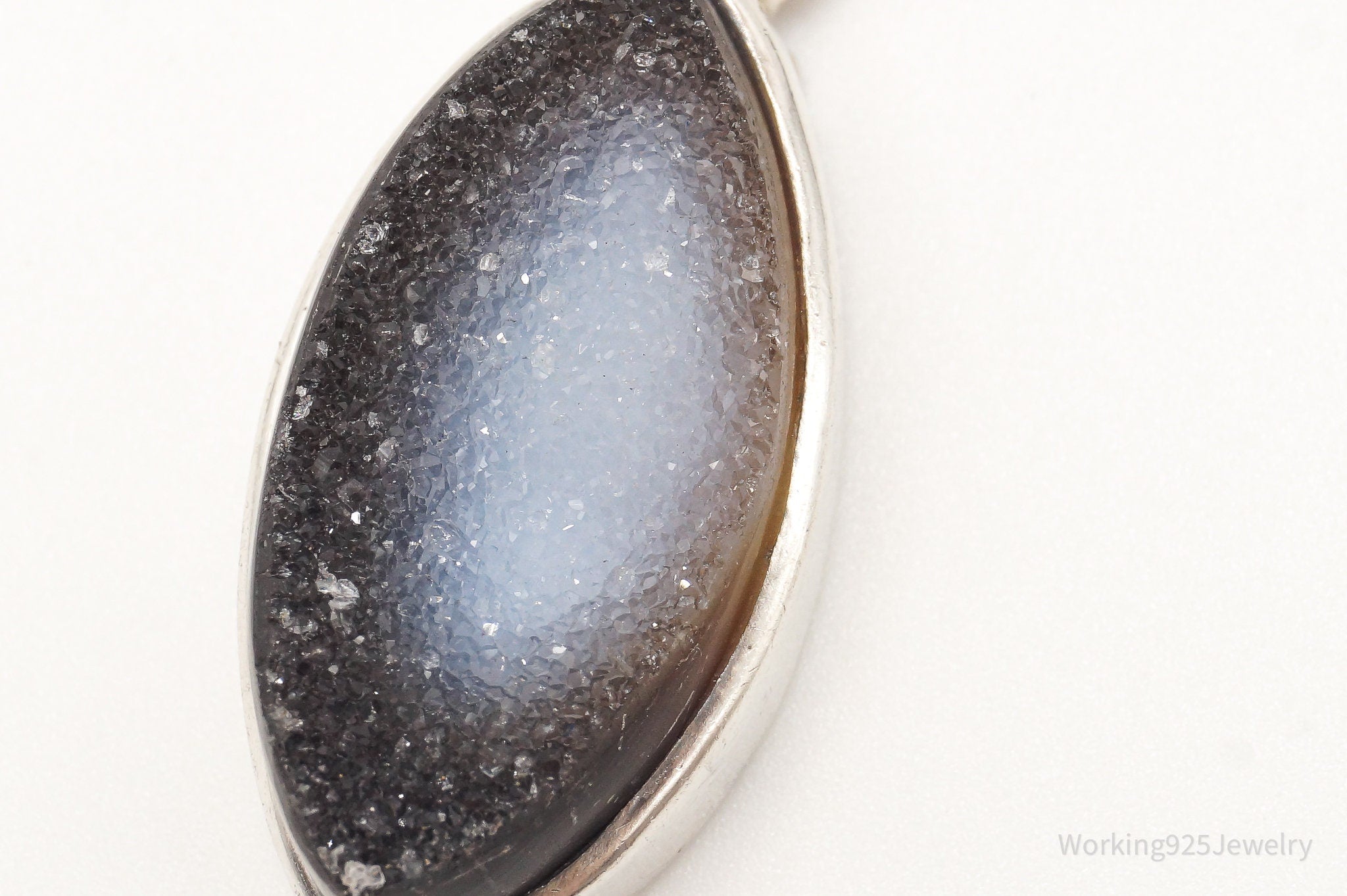 Vintage Large Druzy Quartz Sterling Silver Pendant