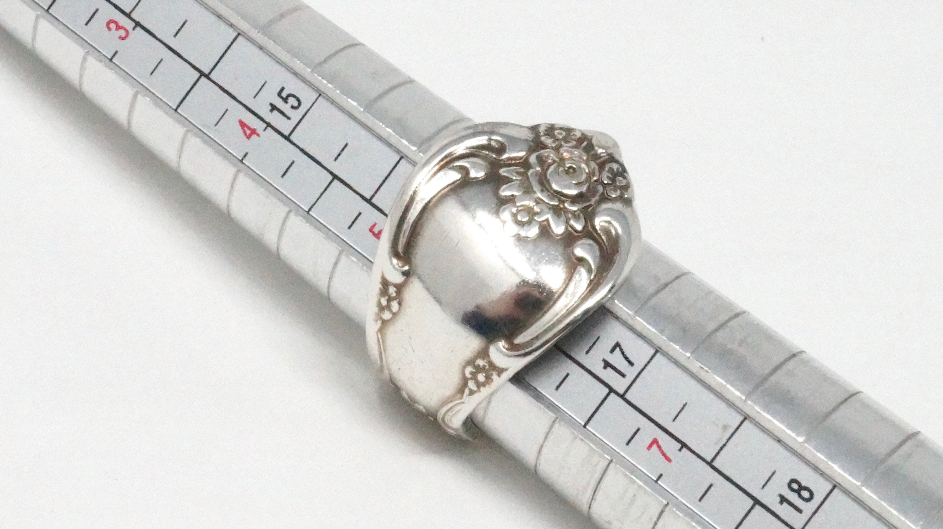 Antique Motif Art Nouveau Flower Sterling Silver Spoon Wrap Ring - Size 6