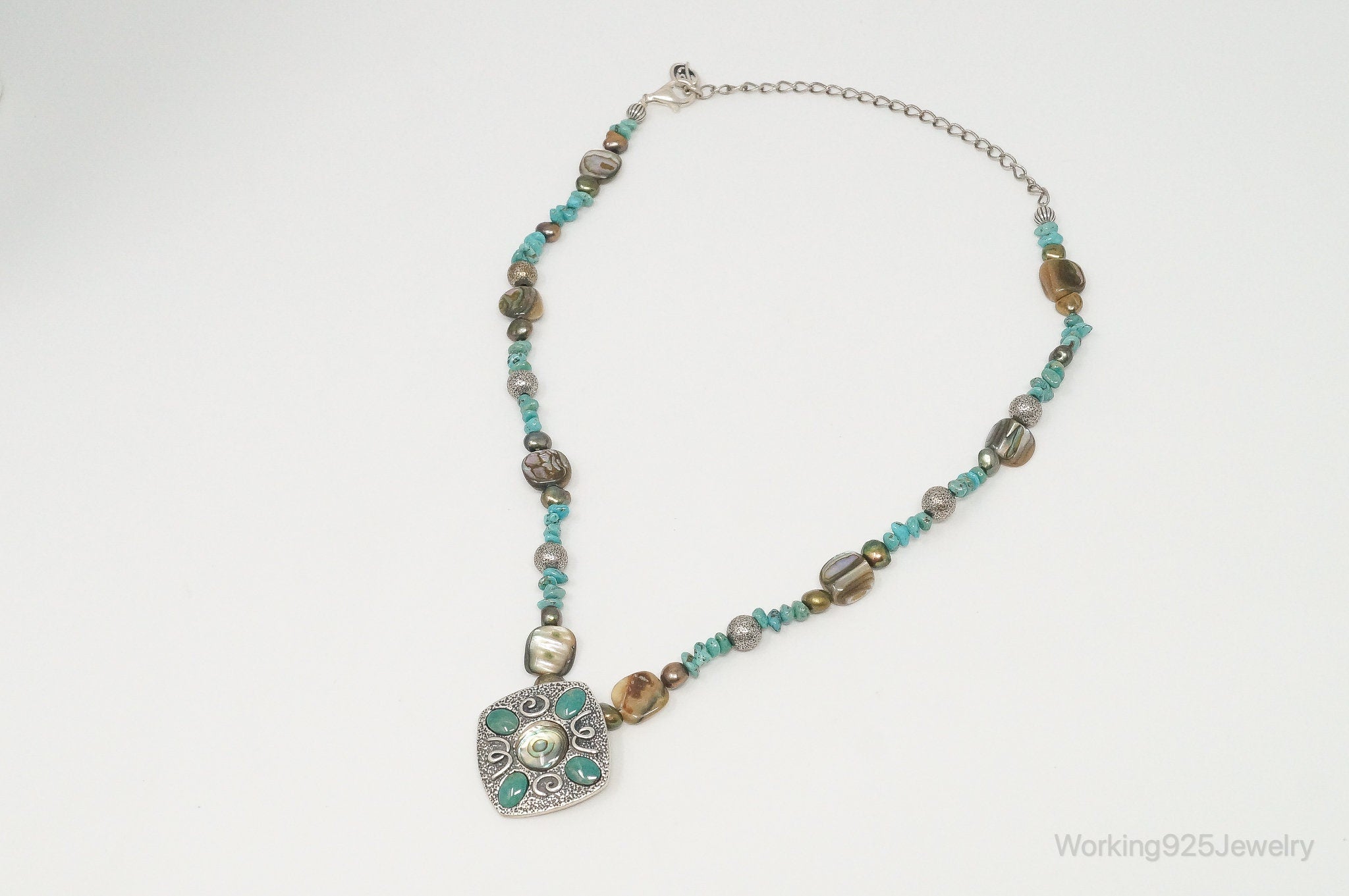 Designer Carolyn Pollack Relios Turquoise Abalone Sterling Silver Necklace