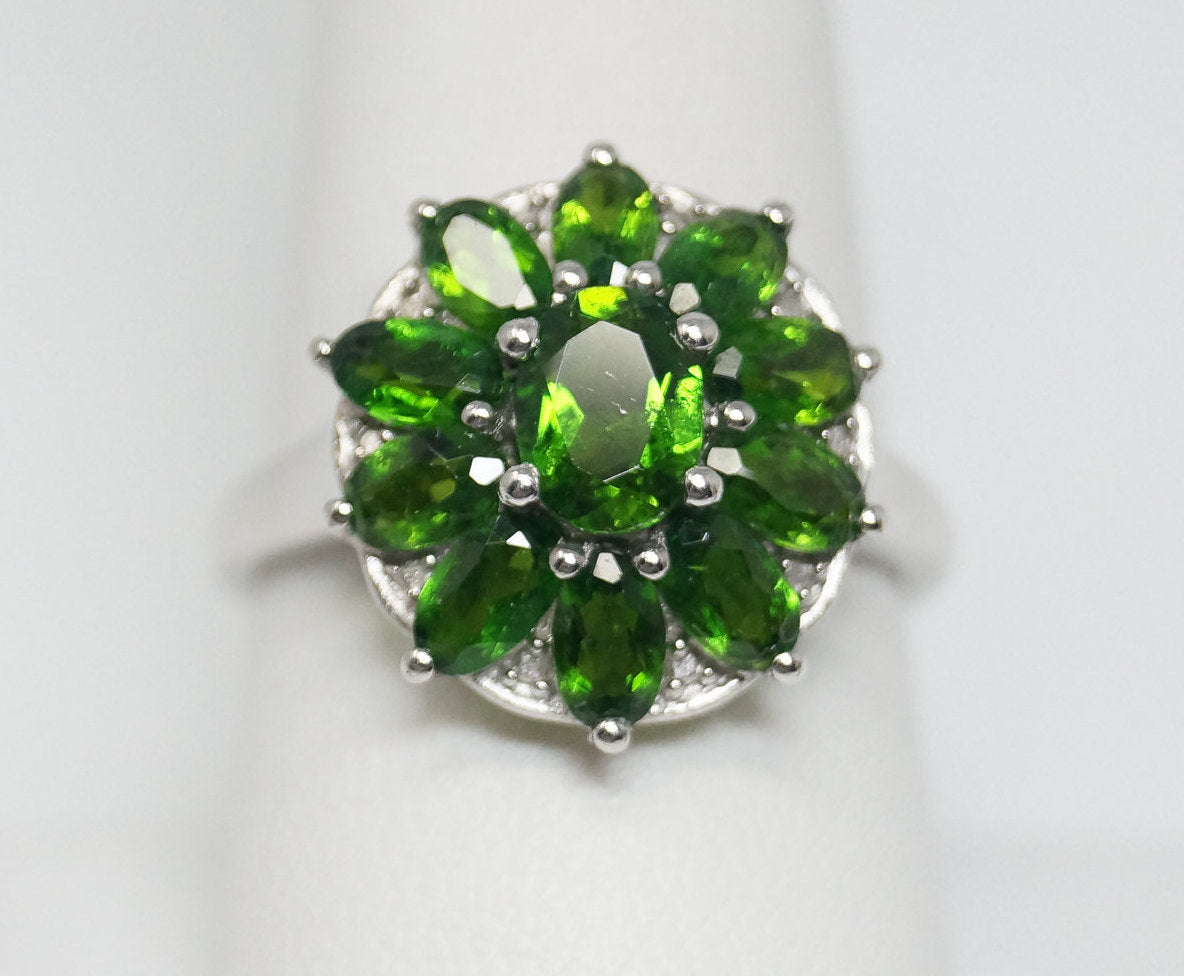 Vintage Art Deco Peridot Sterling Silver Statement Ring - Size 8.75